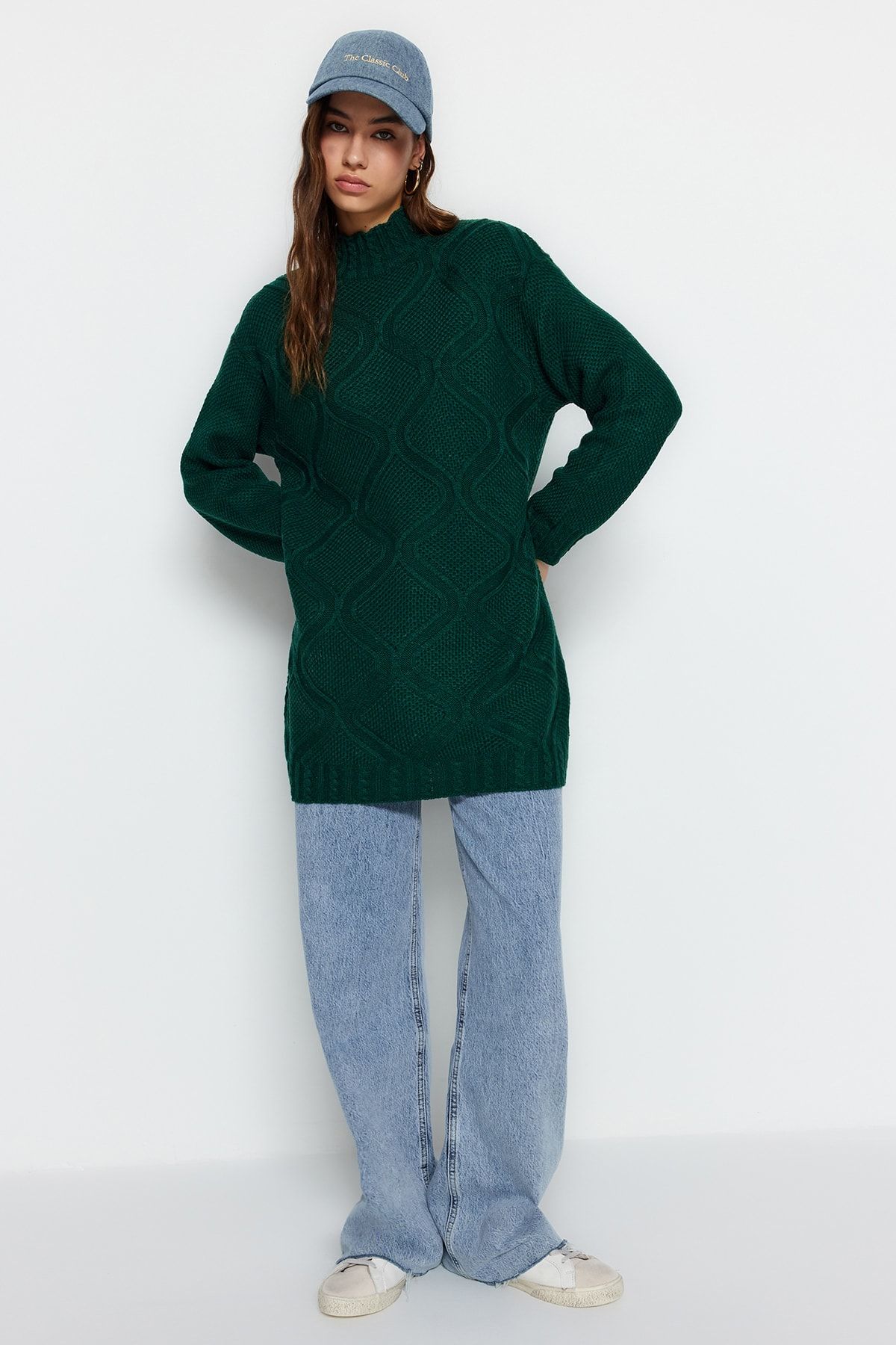 Dark green knitted jumper clearance
