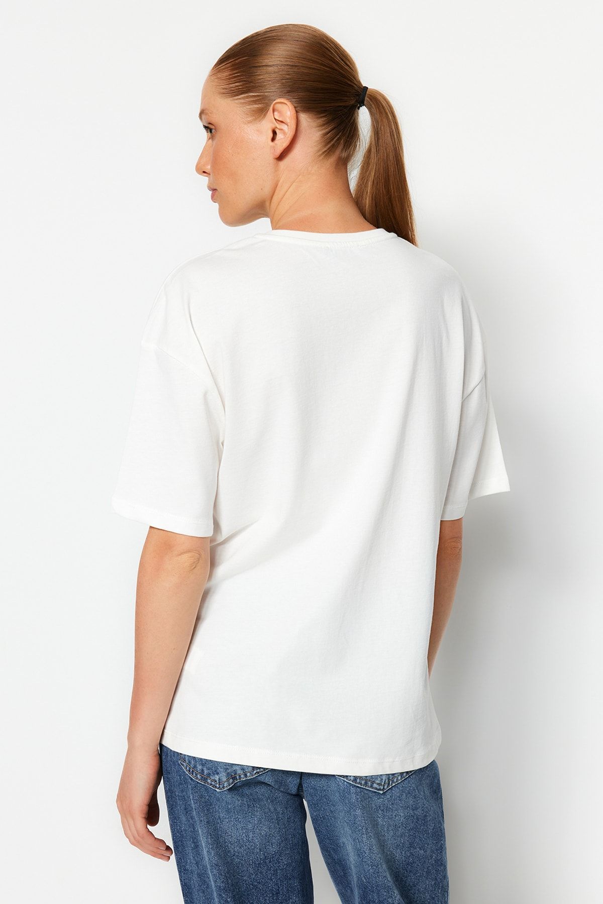 Trendyol Collection T-Shirt - Ecru - Relaxed fit - Trendyol