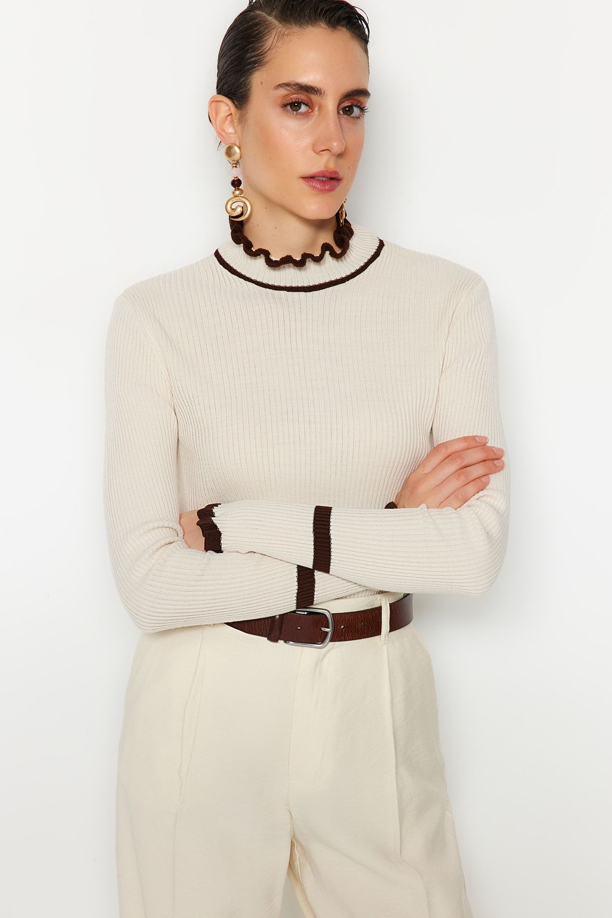 Trendyol Collection-Пуловер от трикотаж с каменни цветове TWOAW22KZ1250 2