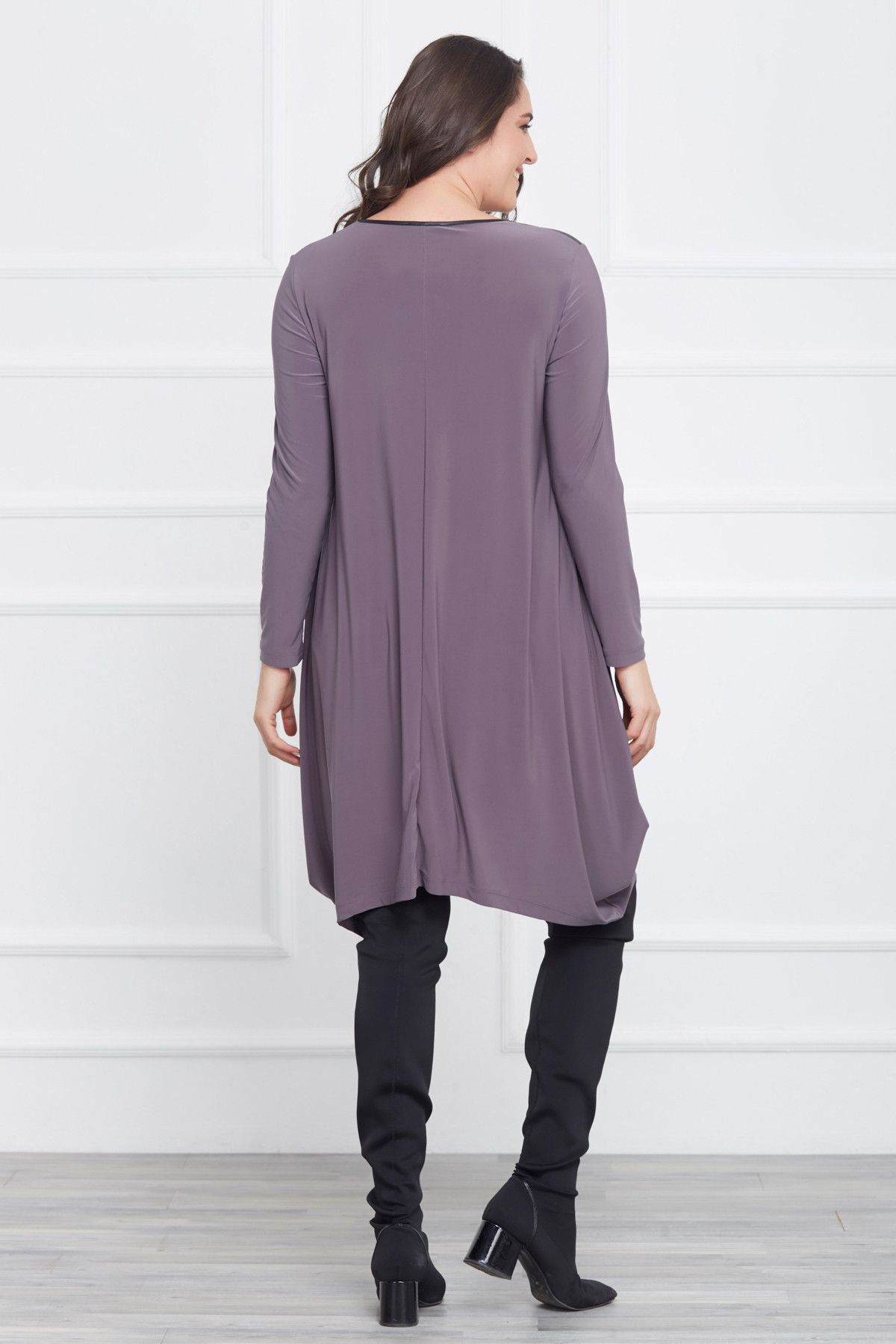 Laranor-Rochie de damă din piele gri cu croială asimetrică 17LB9023 2
