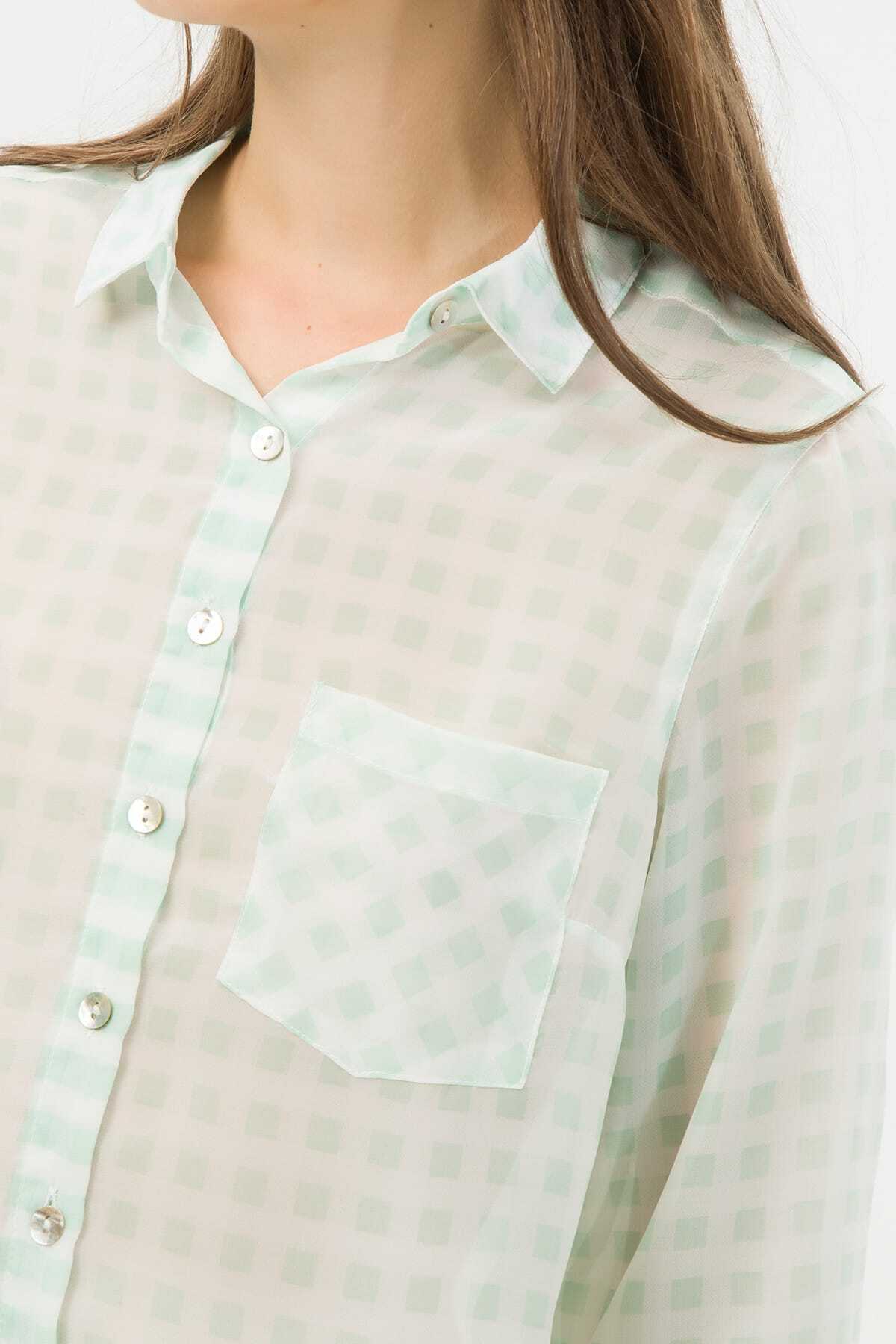 Koton-Women's Green Plaid Shirt 6YAL61565JW 4