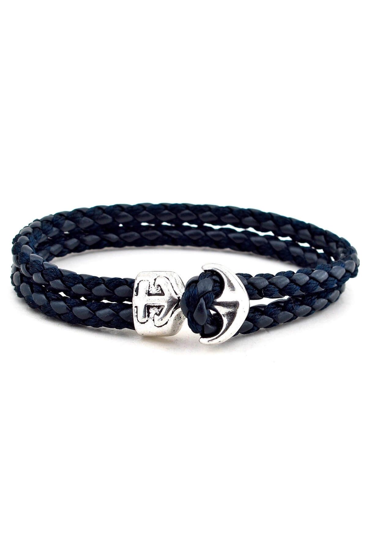 Solfera-Men's Design Navy Blue Leather Bracelet Bt070 1