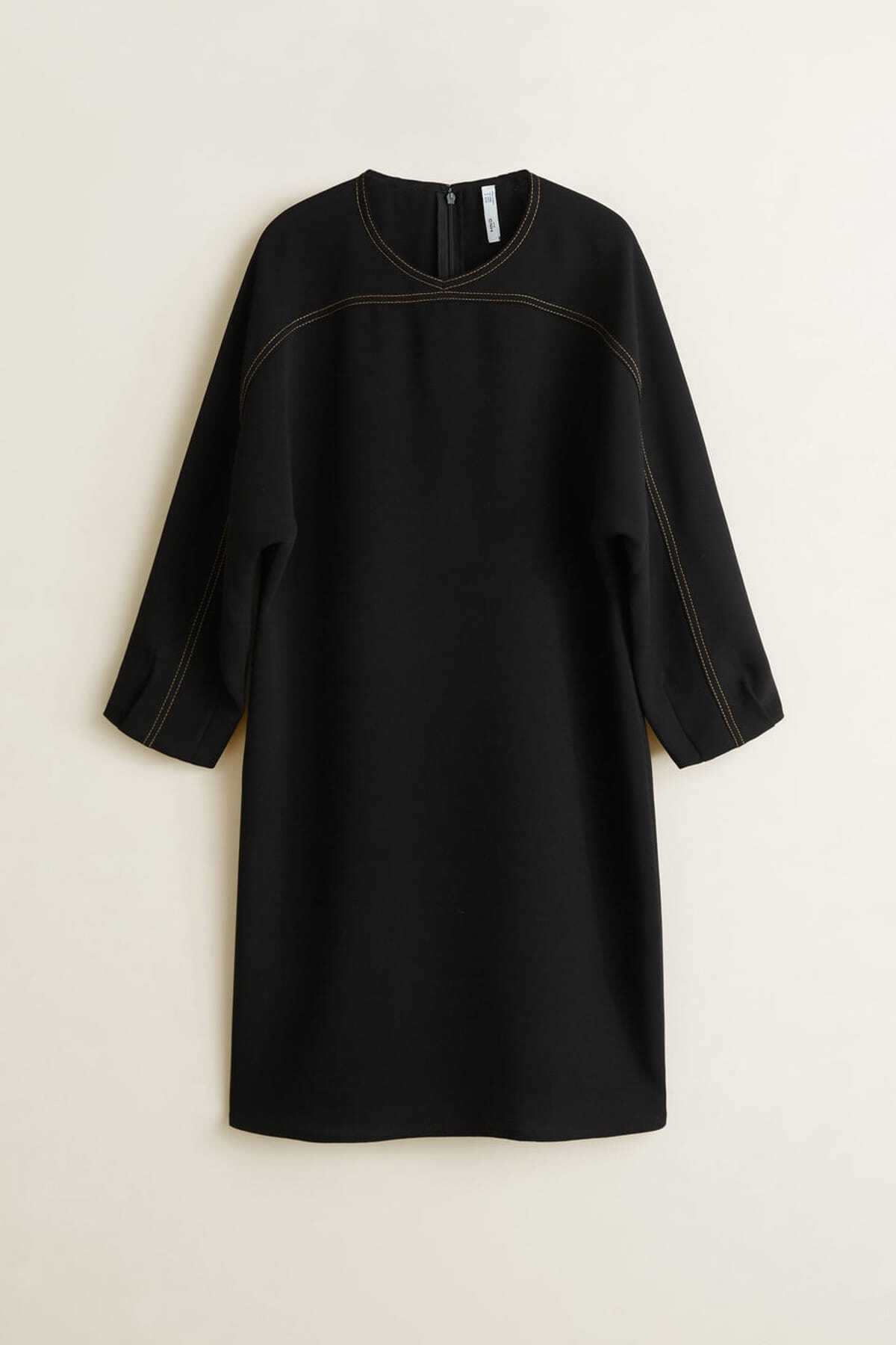 MANGO Woman-Rochie de damă neagră cu cusături contrastante 41085736 2