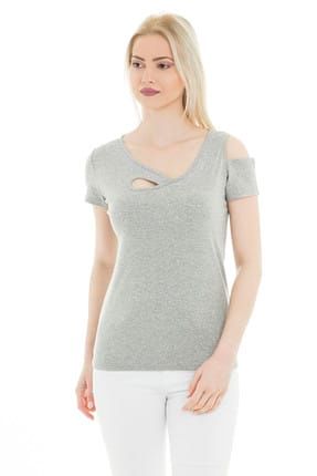 Kadın Gri Melanj T-Shirt - 9Y1322
