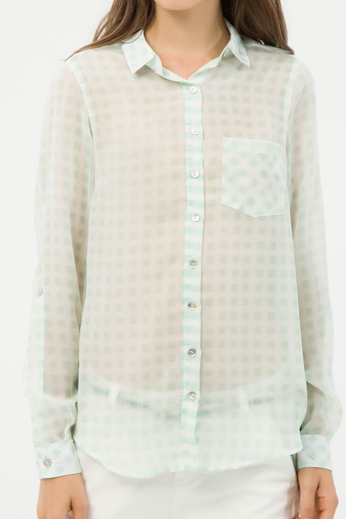 Koton-Women's Green Plaid Shirt 6YAL61565JW 2