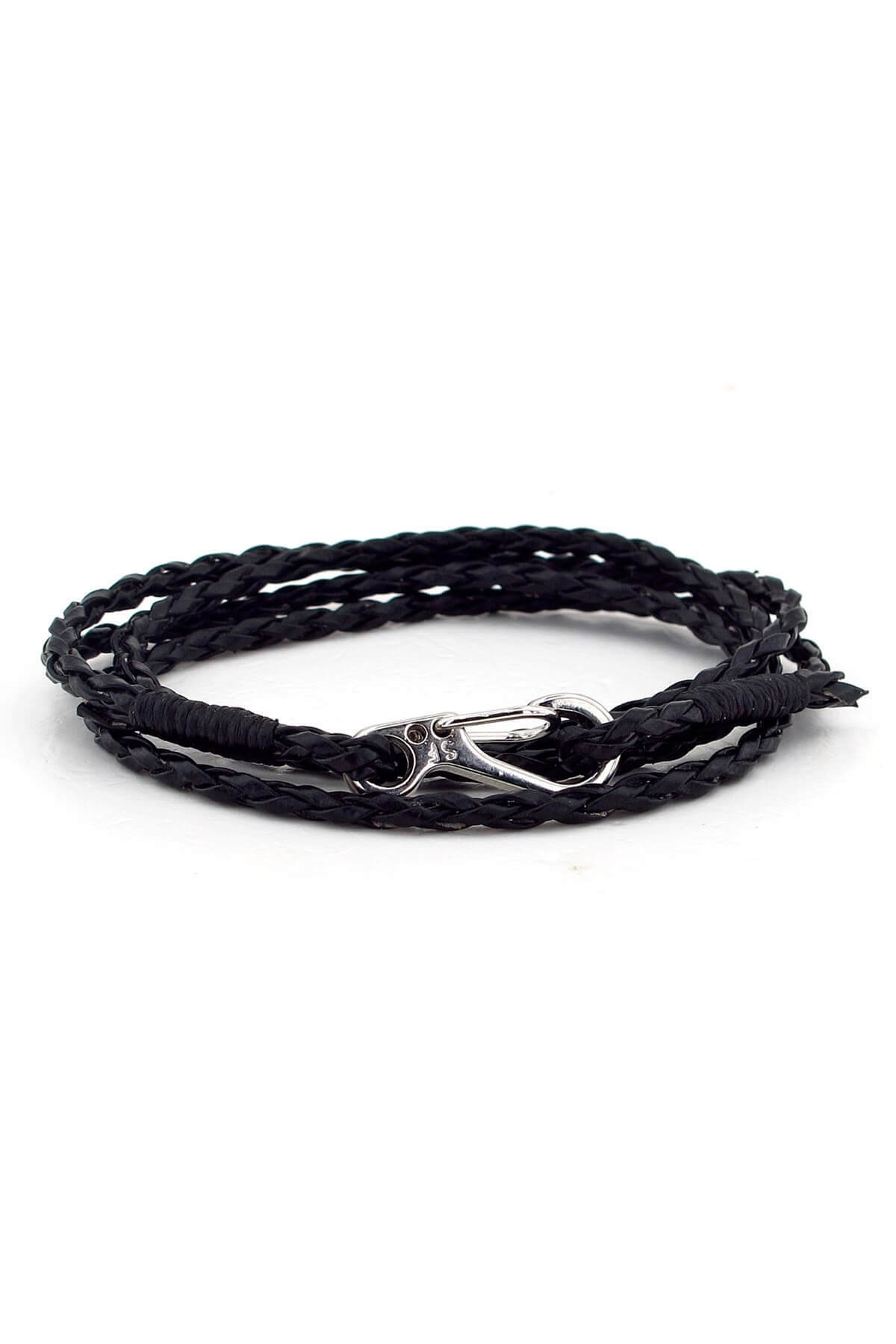 Solfera-Men's Metal Hook Four-Row Black Leather Bracelet Bt357 1