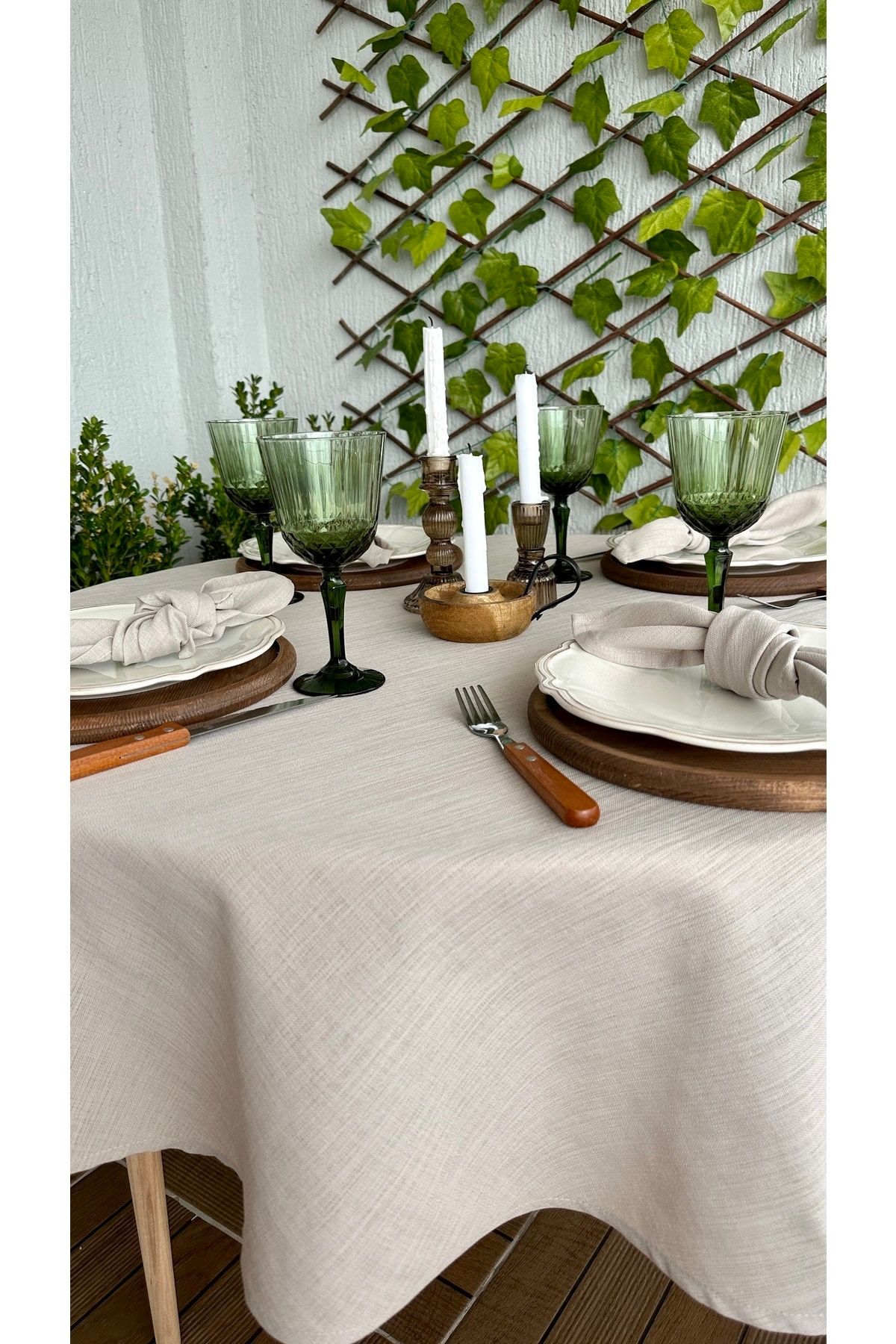 Decamor home-Linen Textured Beige Round Table Cloth 3
