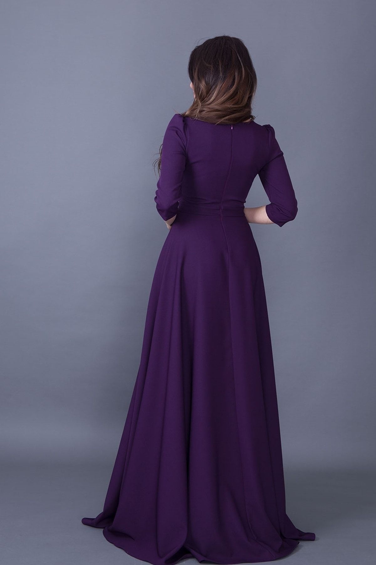 Dark purple dress with sleeves on sale