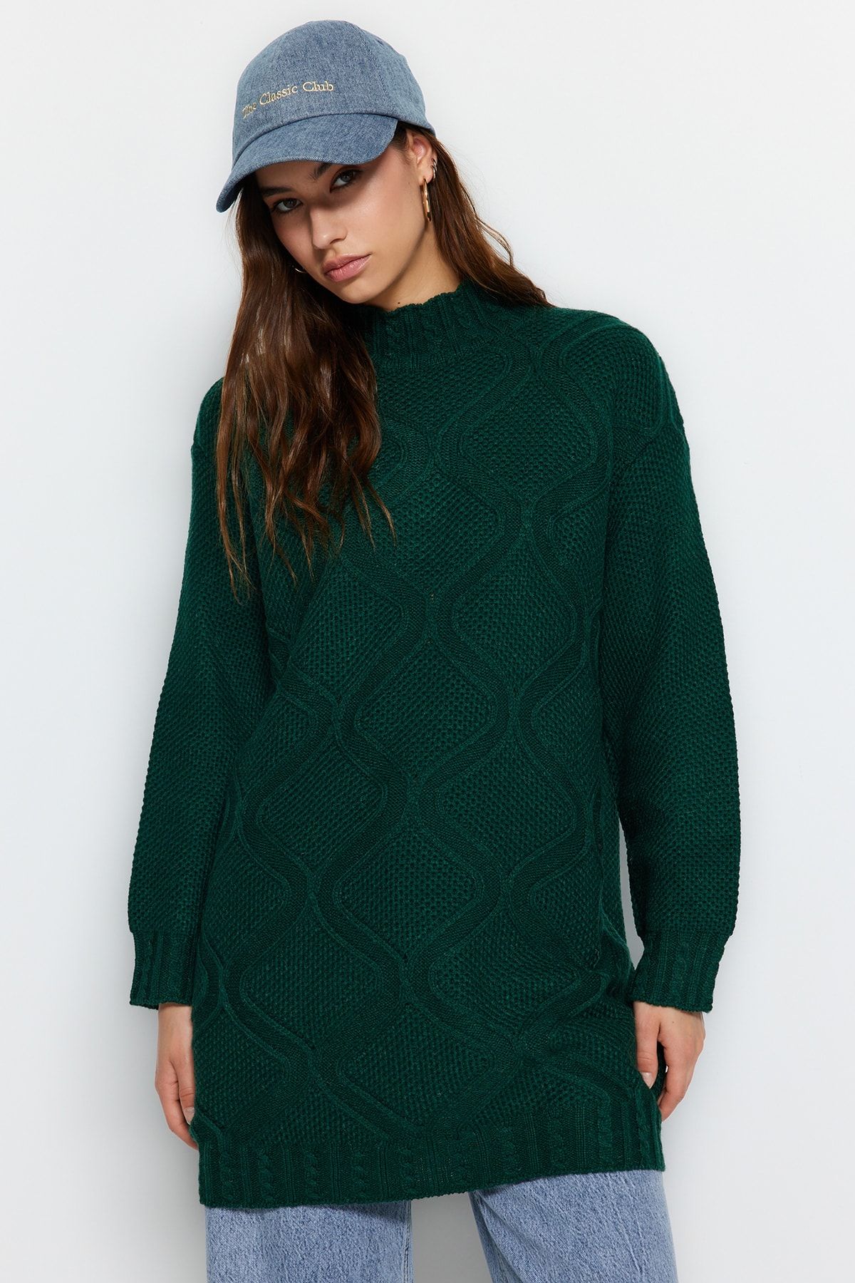 TRENDYOL MODEST Dark Green Openwork Knit Patterned Knitwear