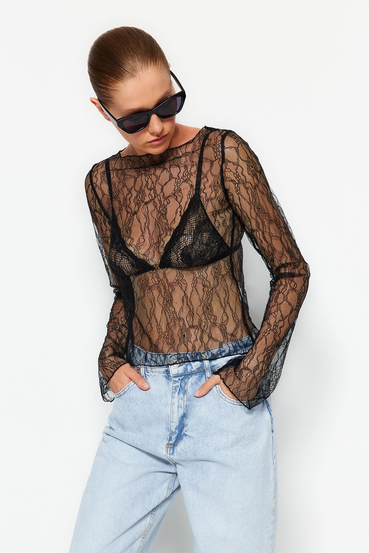 Trendyol Collection Bluse Schwarz Slim Fit