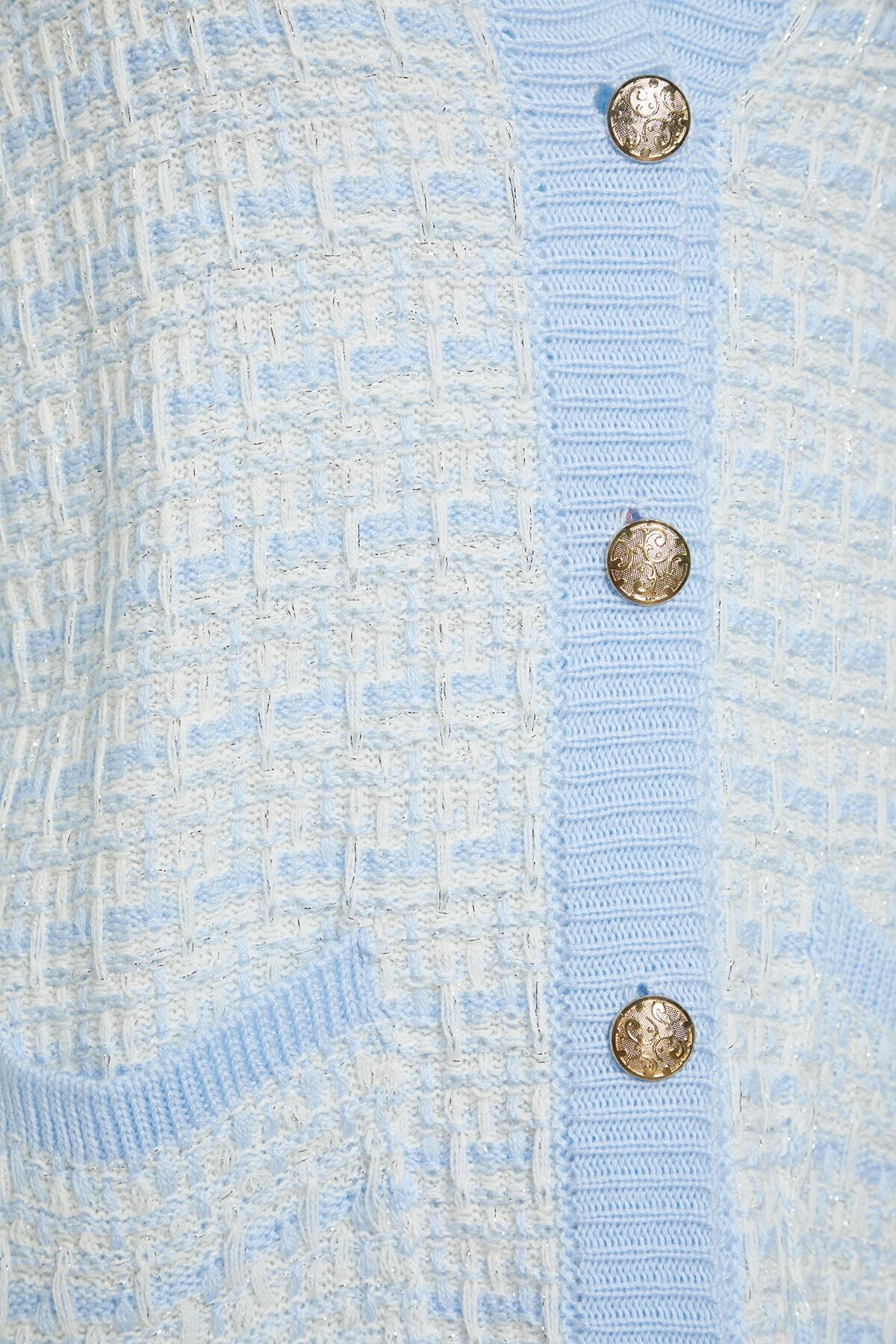 Trendyol Collection-Светлосиня широка жилетка с визия на туид и блестящ трикотаж TWOAW21HI0250 8