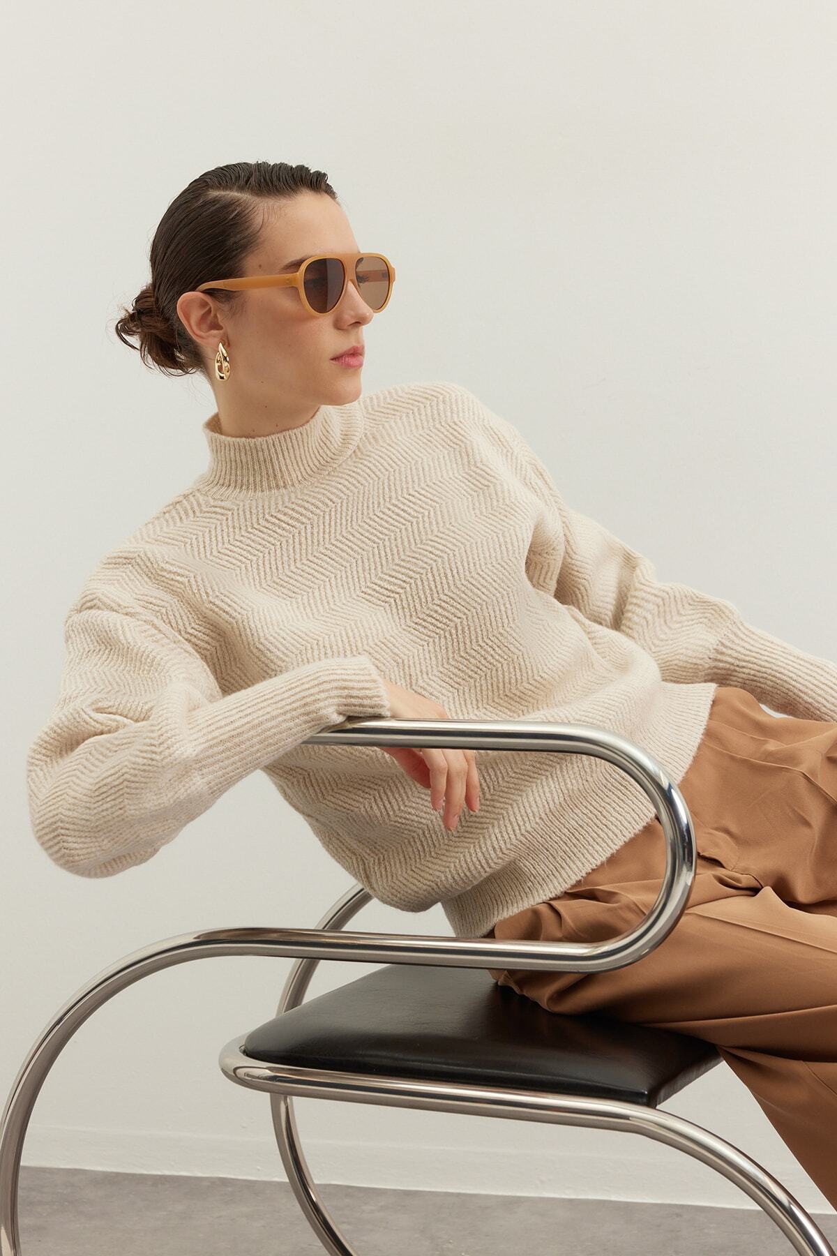 Trendyol Collection Damen Pullover Regular Fit Für - Beige Mittel