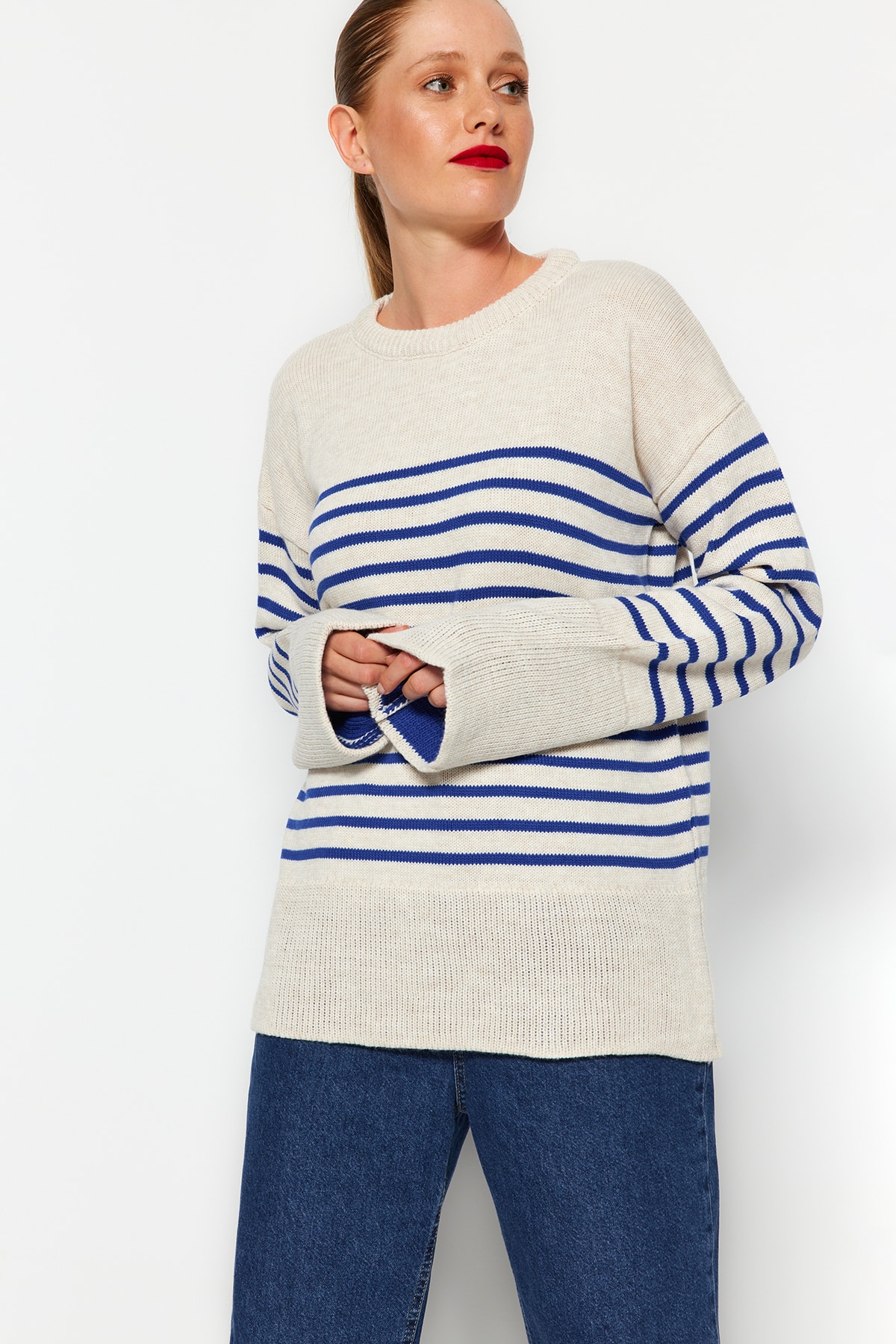 Trendyol Collection Damen Beige Pullover Oversized Für - Mittel