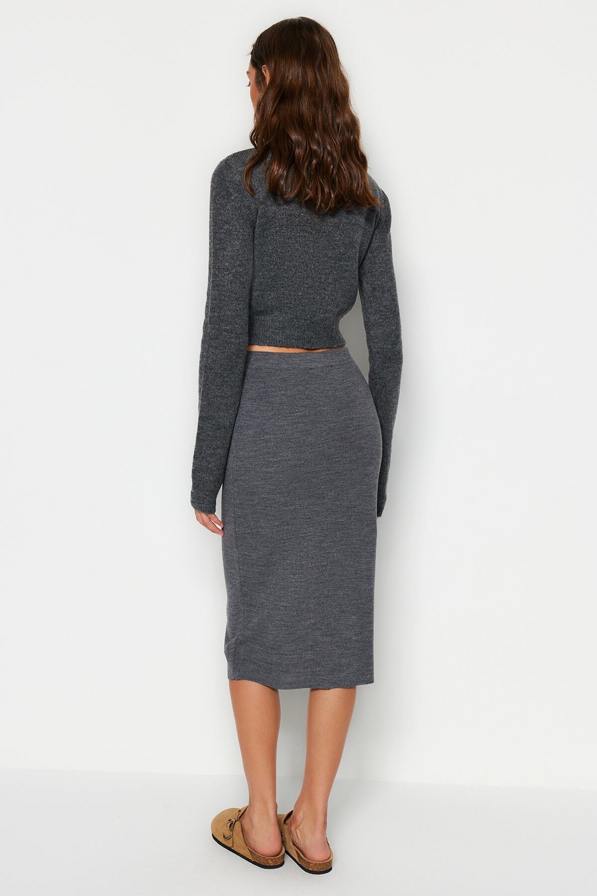 Trendyol Collection-Fustă antracit midi creion Tricotaj TWOAW20DU0006 5