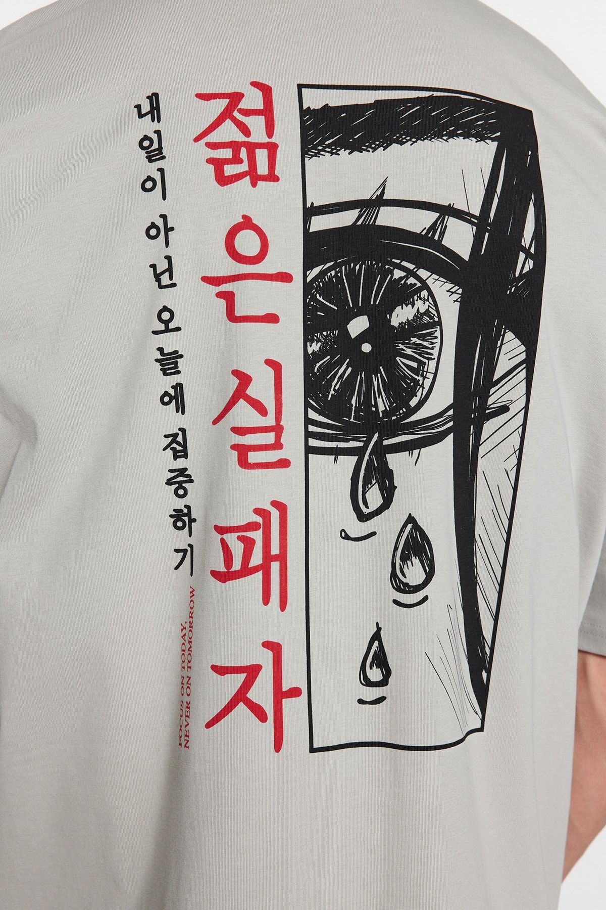 Trendyol Collection-Koszulka z nadrukiem anime w kolorze szarym, bawełniana, oversize - TMNSS23TS00156 7