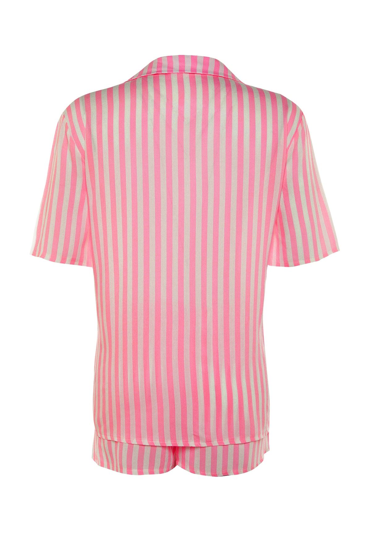 Kolekcia Trendyol-Ružový pruhovaný viskózový top Woven Pyžamový set so širokými šortkami THMSS21PT0179 15