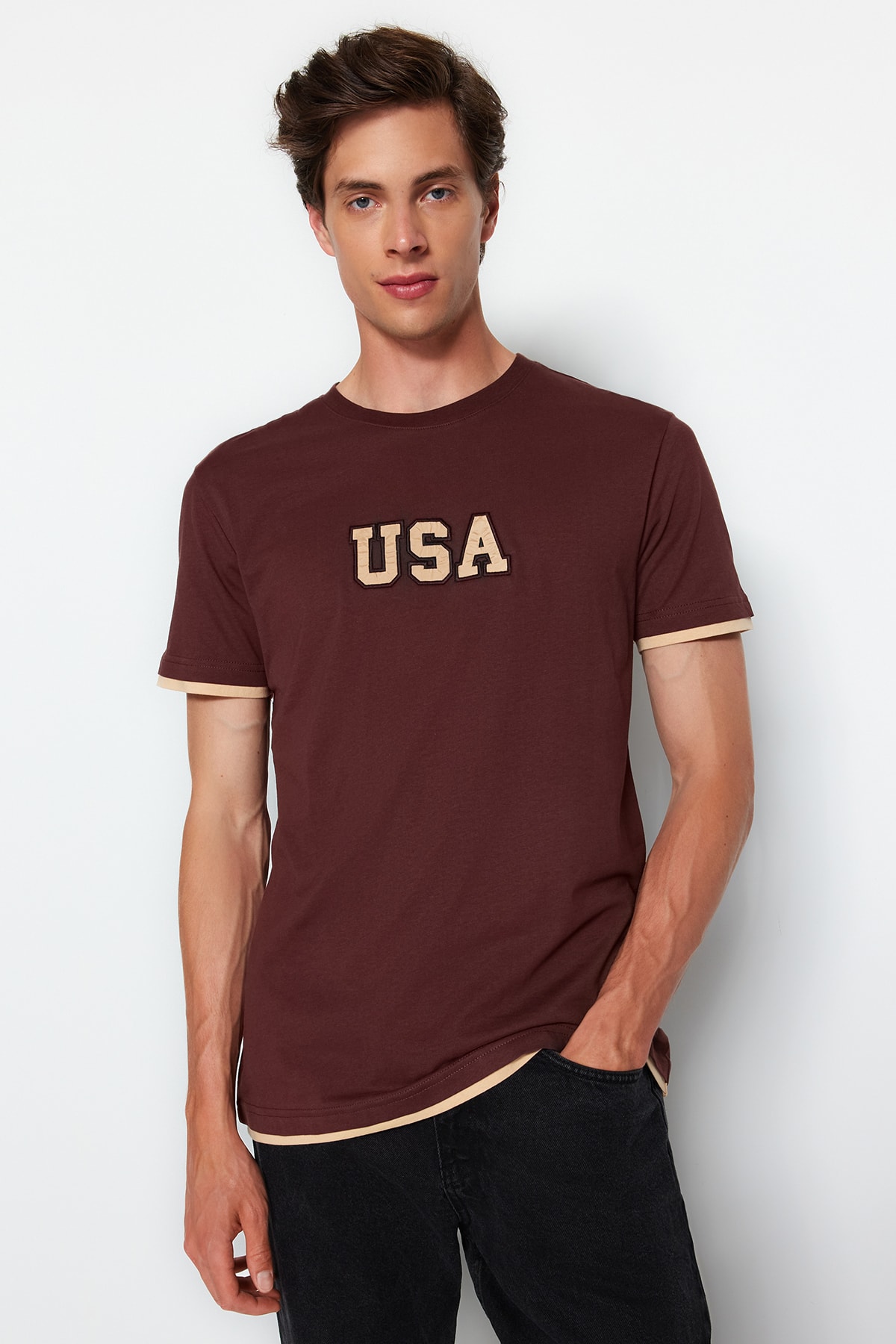 Trendyol Collection T-Shirt Braun Regular Fit