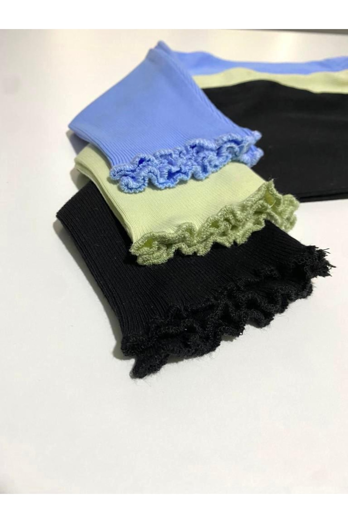 [Esnek Fitilli Mavi - Yeşil - Siyah 3lü Kız Erkek Çocuk Tayt]