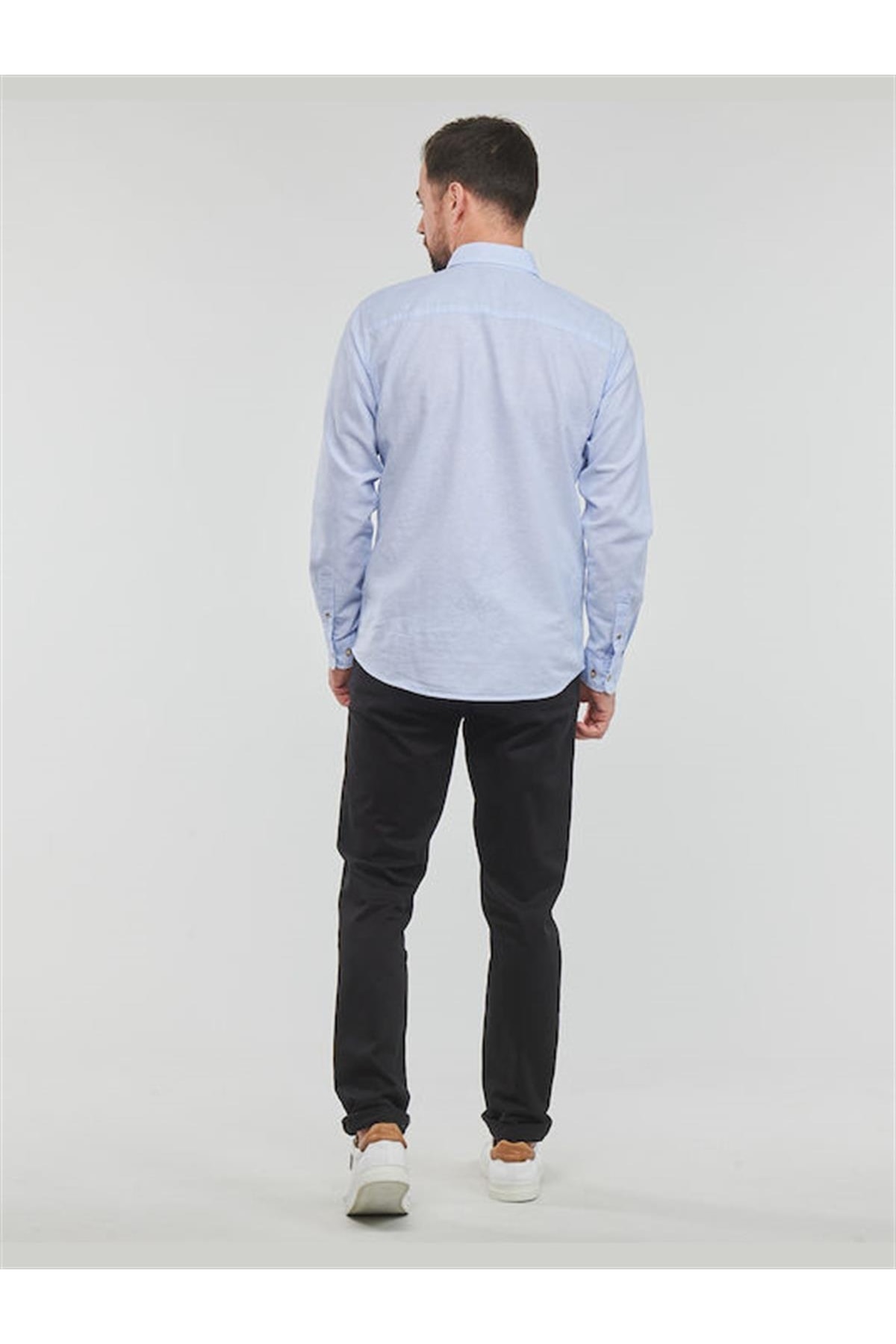پیراهن جک اند جونز مردانه کتان پنبه ای آبی  راسته Slim Fit/اسلیم فیت    بیسیک کژوال/روزمره | Jack & Jones 12220134 TR - تصویر 4