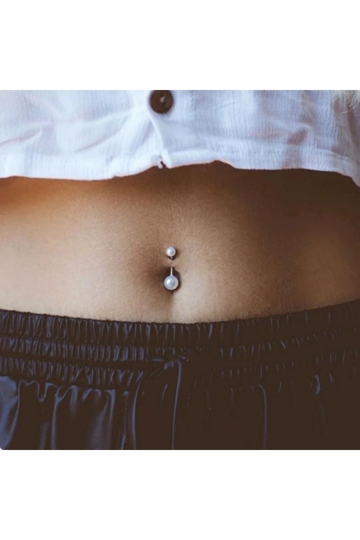 Heppii Steel Ball Pearl Belly Piercing Silver Colored Trendyol