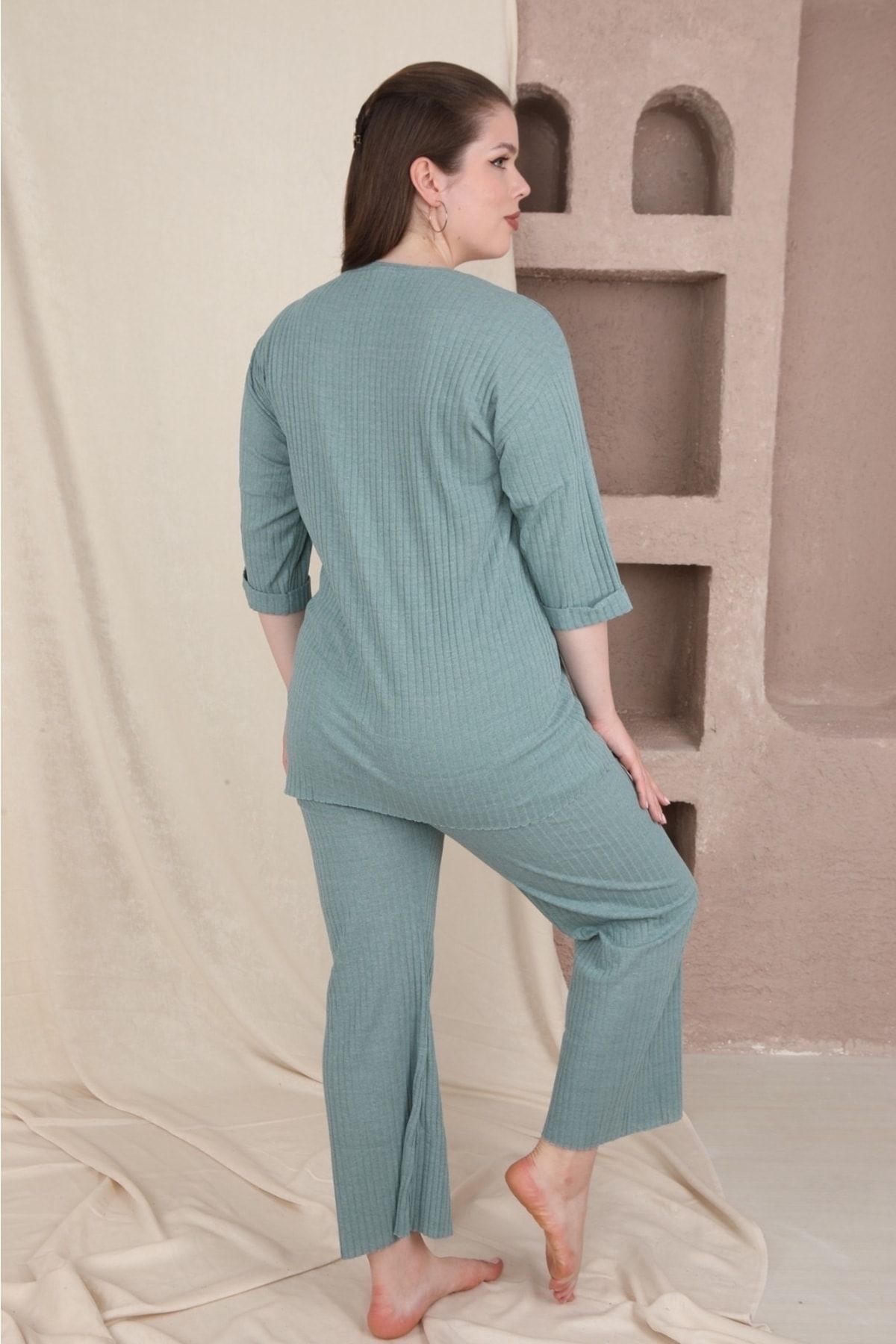 FAMES PİJAMA-Mint Plus Size Pajama Set 3