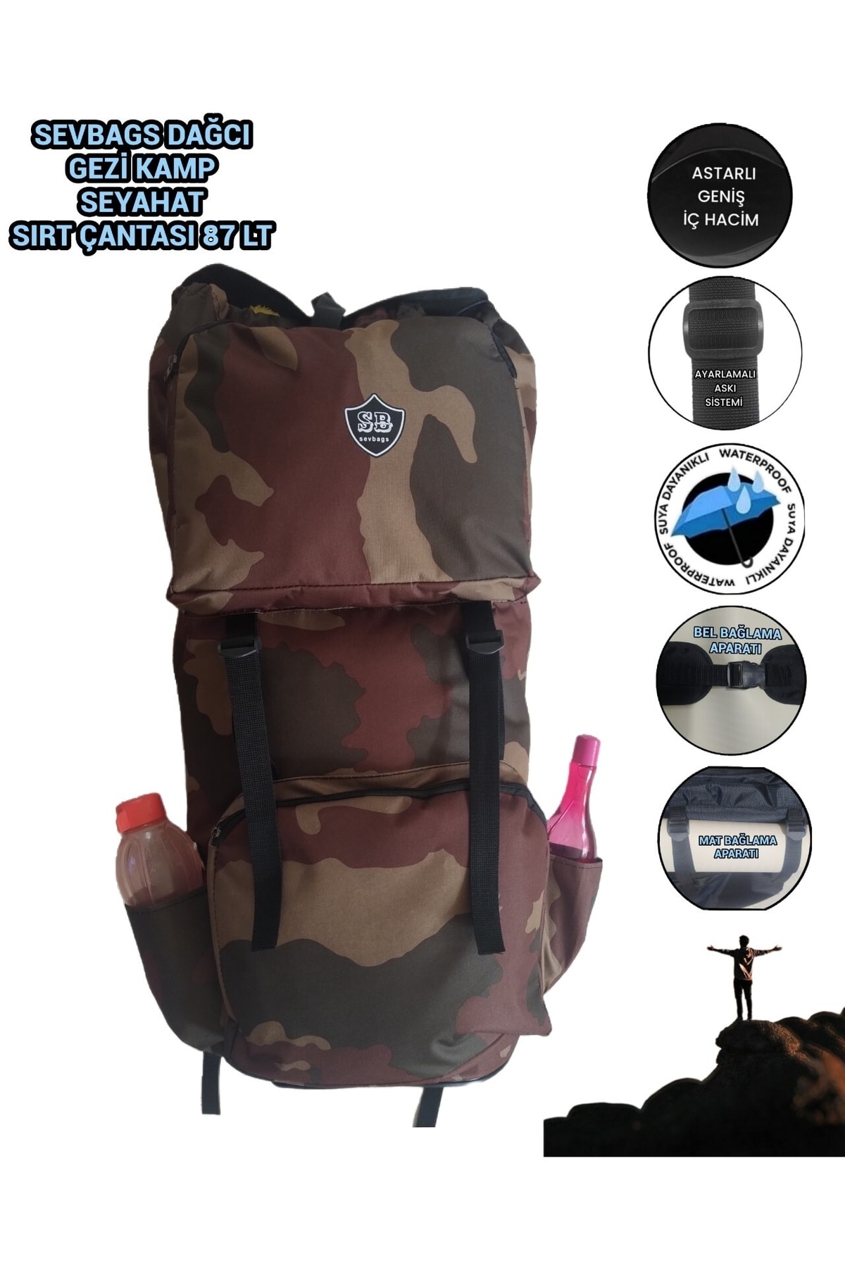 کوله پشتی زنانه قهوه ای SEVBAGS | SEVBAGAS XL SIRT اورجینال - تصویر 3