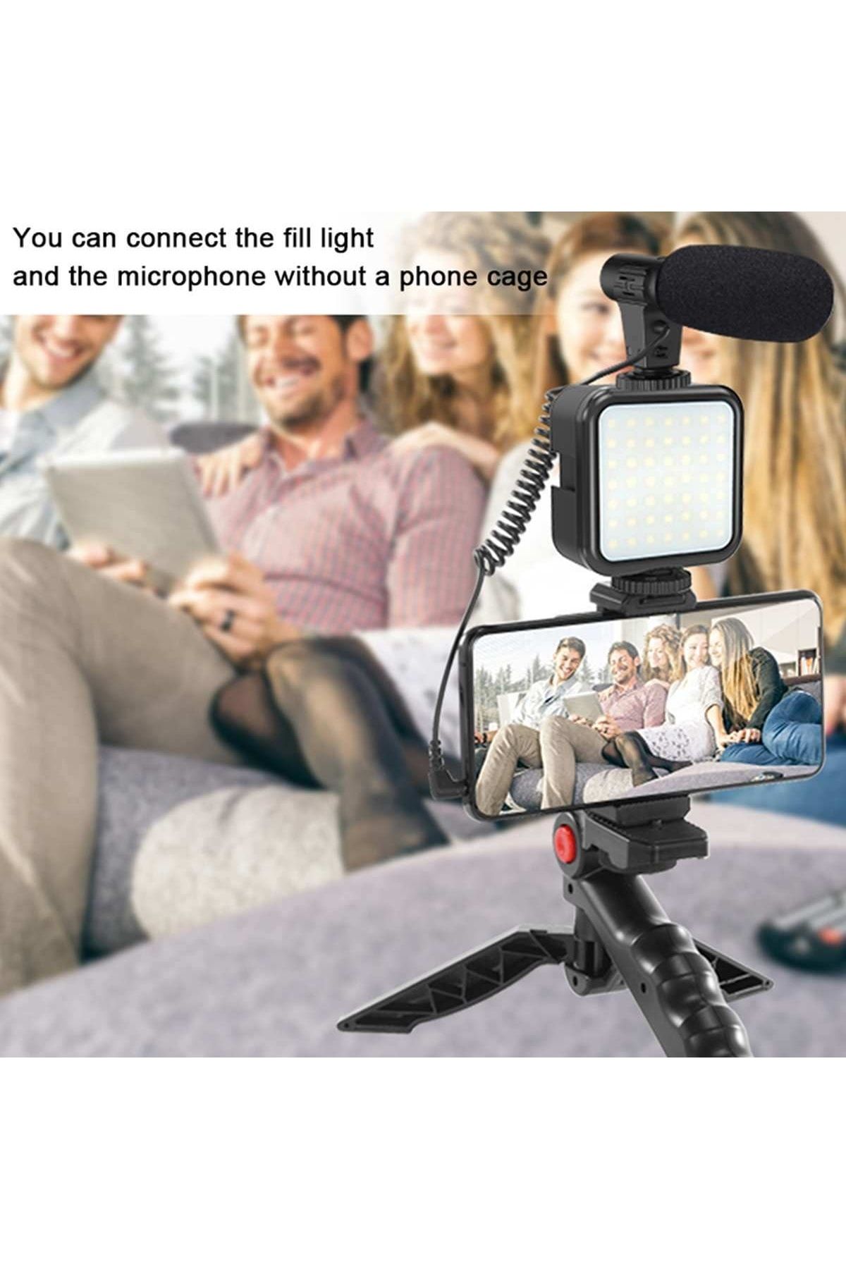 Profesyonel Vlogging Seti Video Kiti Tripod Mikrofon Led Işık Telefon Tutucu Kumandalı Selfie Vlog - 3