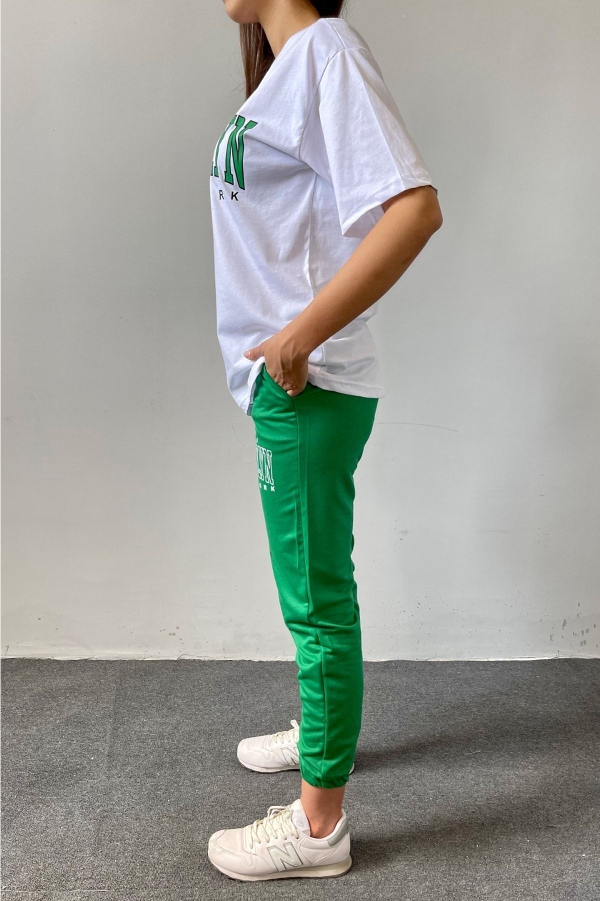 MODAR CH 1898 Brooklyn White T shirt Green Sweatpants Jogger T Shirt Bottom Top Tracksuit Set Crew Neck