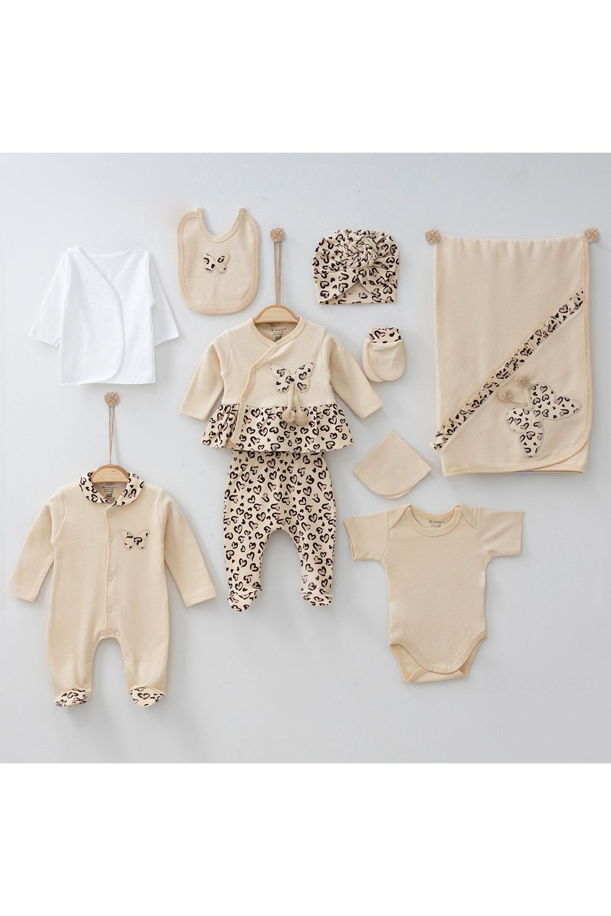 My Fashion World Baby Butterfly Leopard Patterned Newborn Baby Girl Hospital Outfit Set of 10