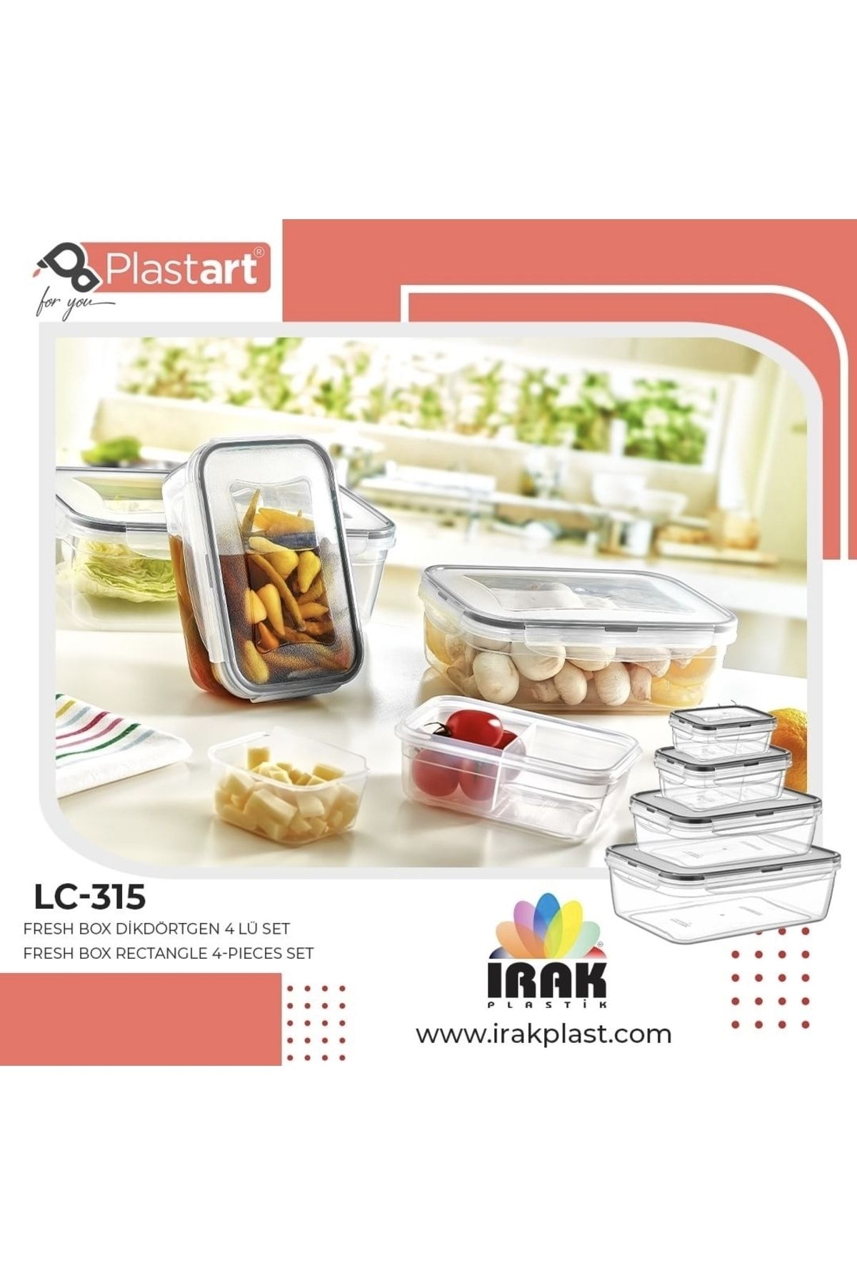 Herza House-Set of 4 Rectangular Fresh Box Storage Containers 3