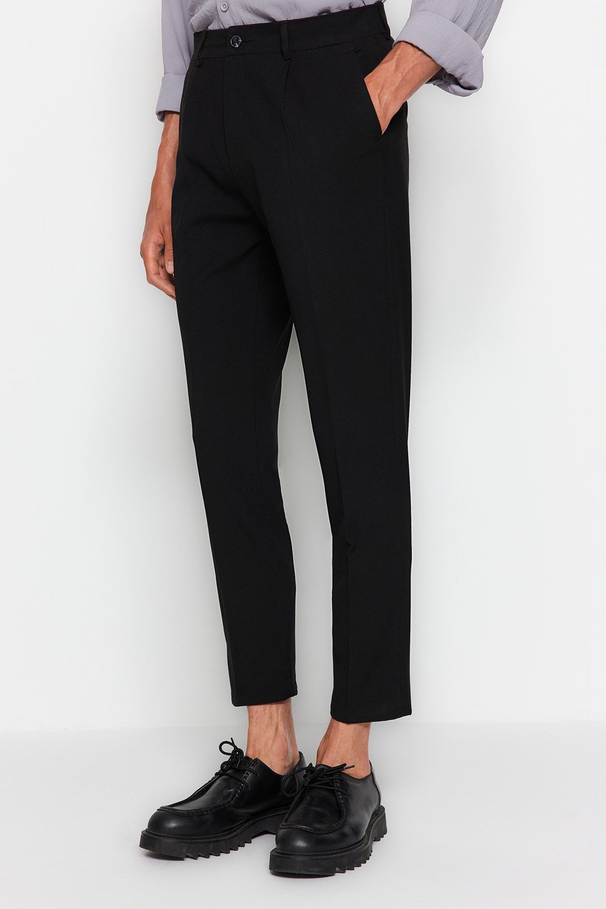 Mens pleated cheap cropped trousers