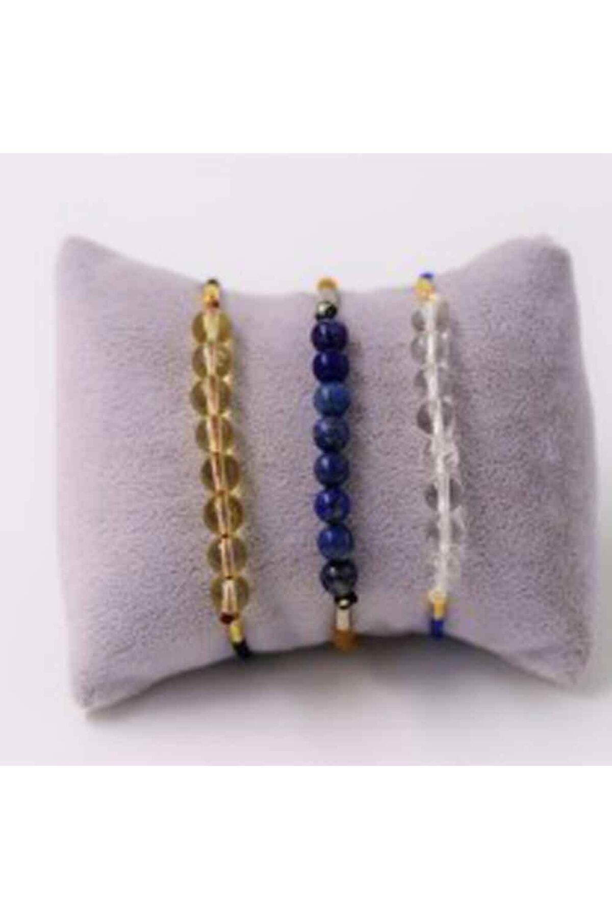 MYTAKIAĞACIMFH-Citrine Stone-crystal Quartz Stone-lapis Lazuli Stone 6 Mm Natural Stone Bracelet Set of 3 Adjustable with String 3