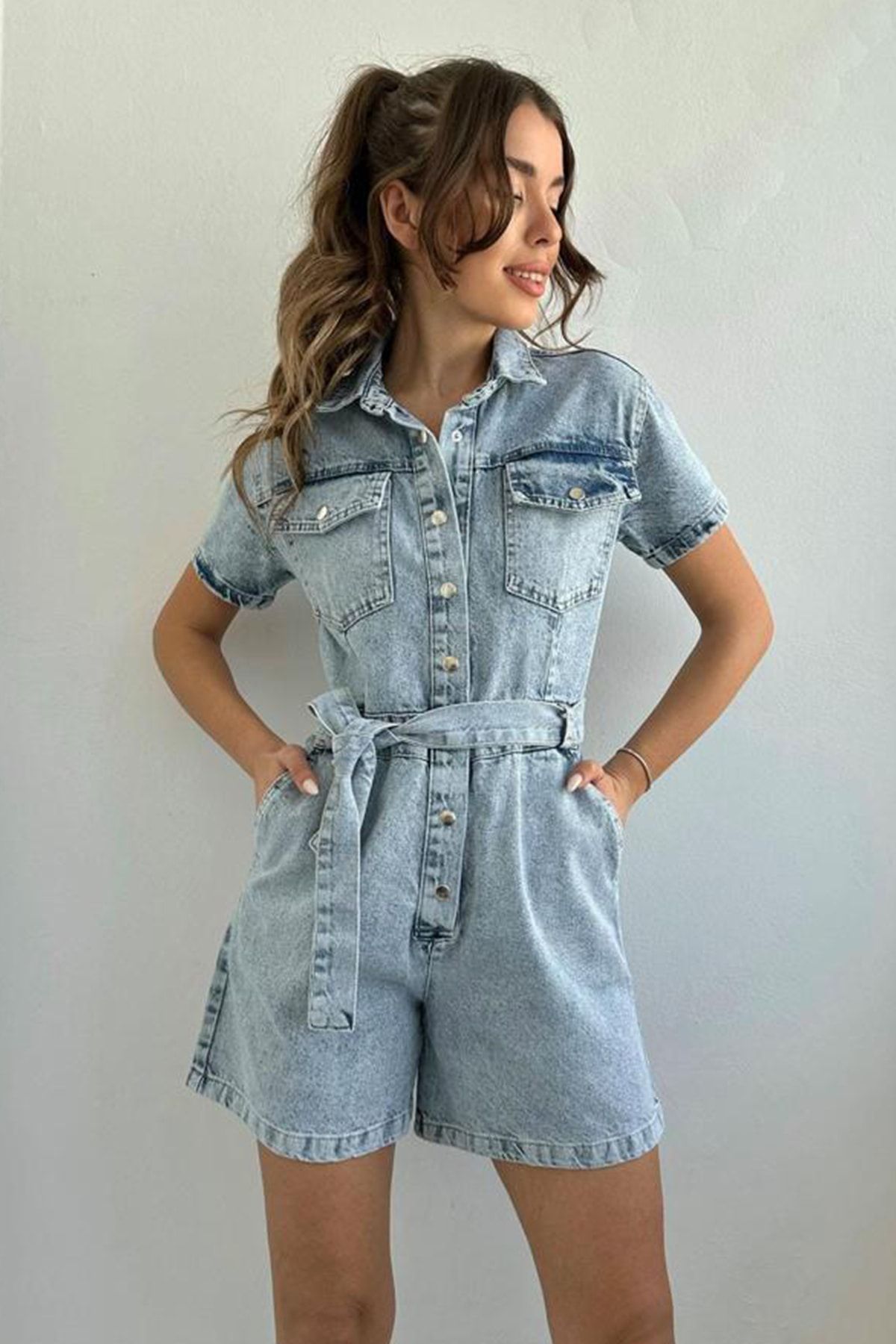Denim jumper online shorts for women