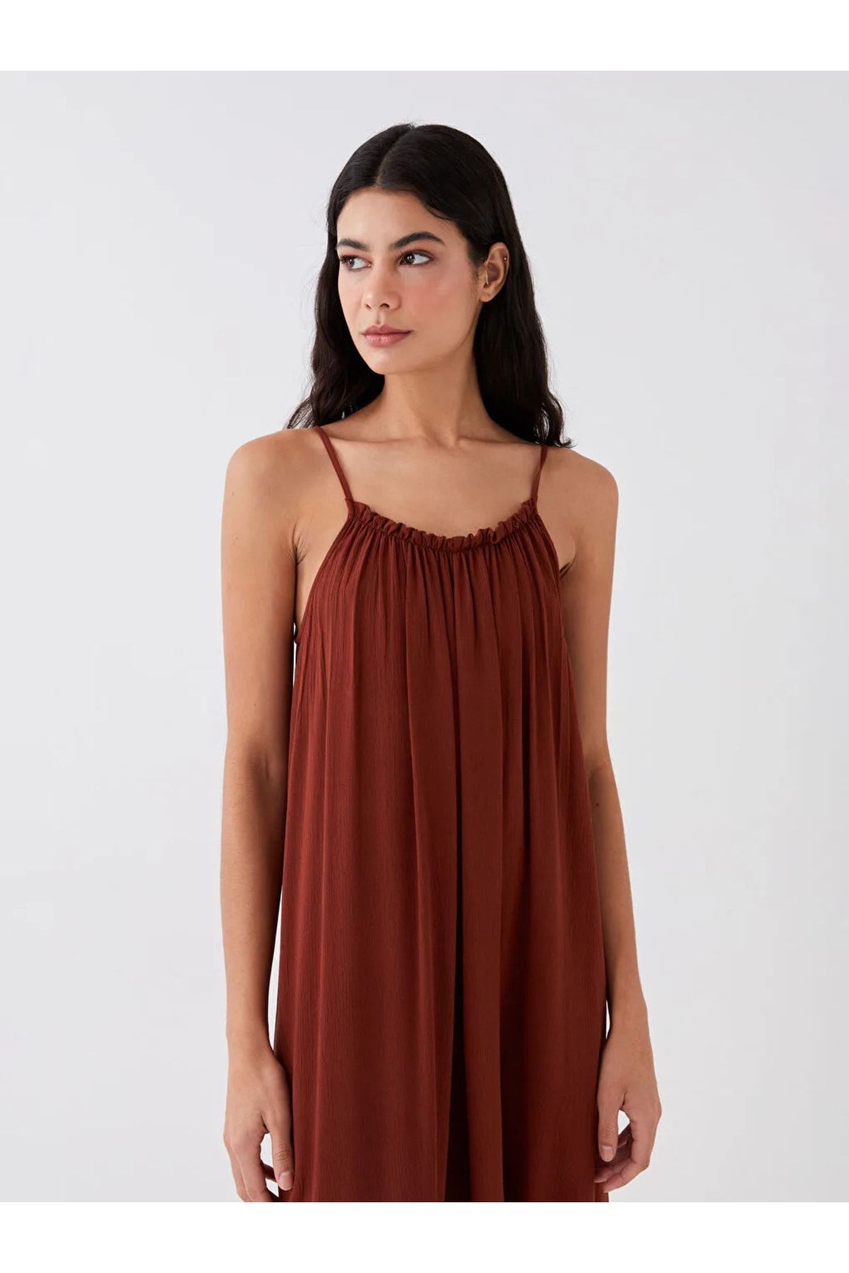 LC Waikiki-Lcw Dream Damen-Strandkleid mit geradem U-Kragen und Trägern 2