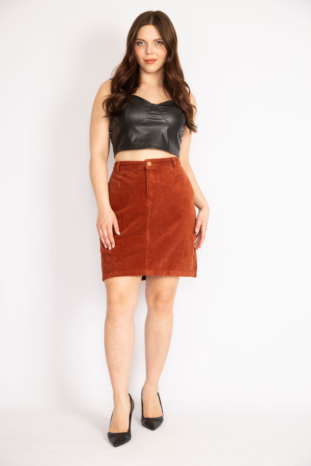 ans Women s Cinnamon Plus Size Corduroy Fabric Skirt with Side