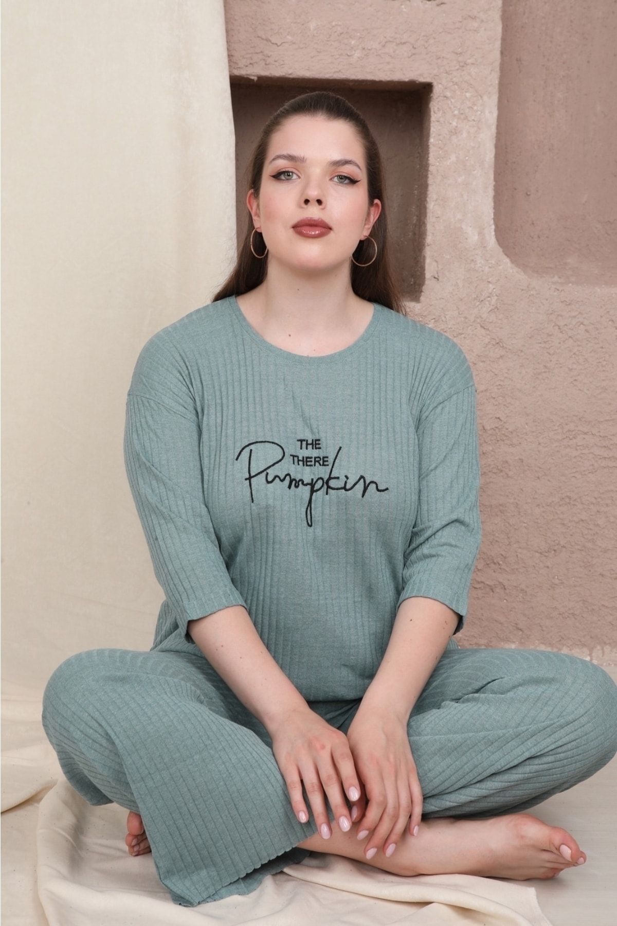 FAMES PİJAMA-Mint Plus Size Pajama Set 2