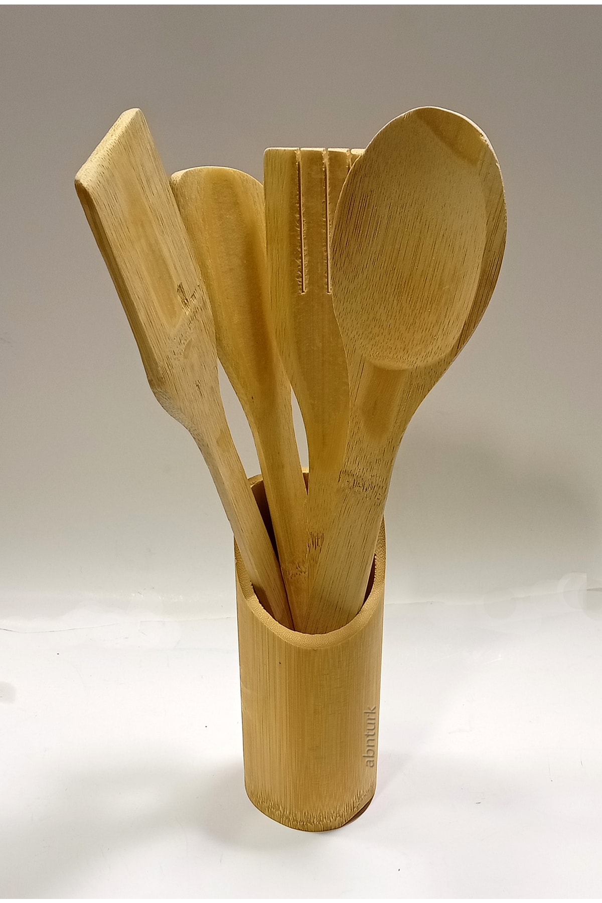 abnturk 5 Parça Bambu Yemek Hazırlama Mutfak Seti Kaşık Spatula Çatal Çevirici Tavalarla Tencereleri Korur