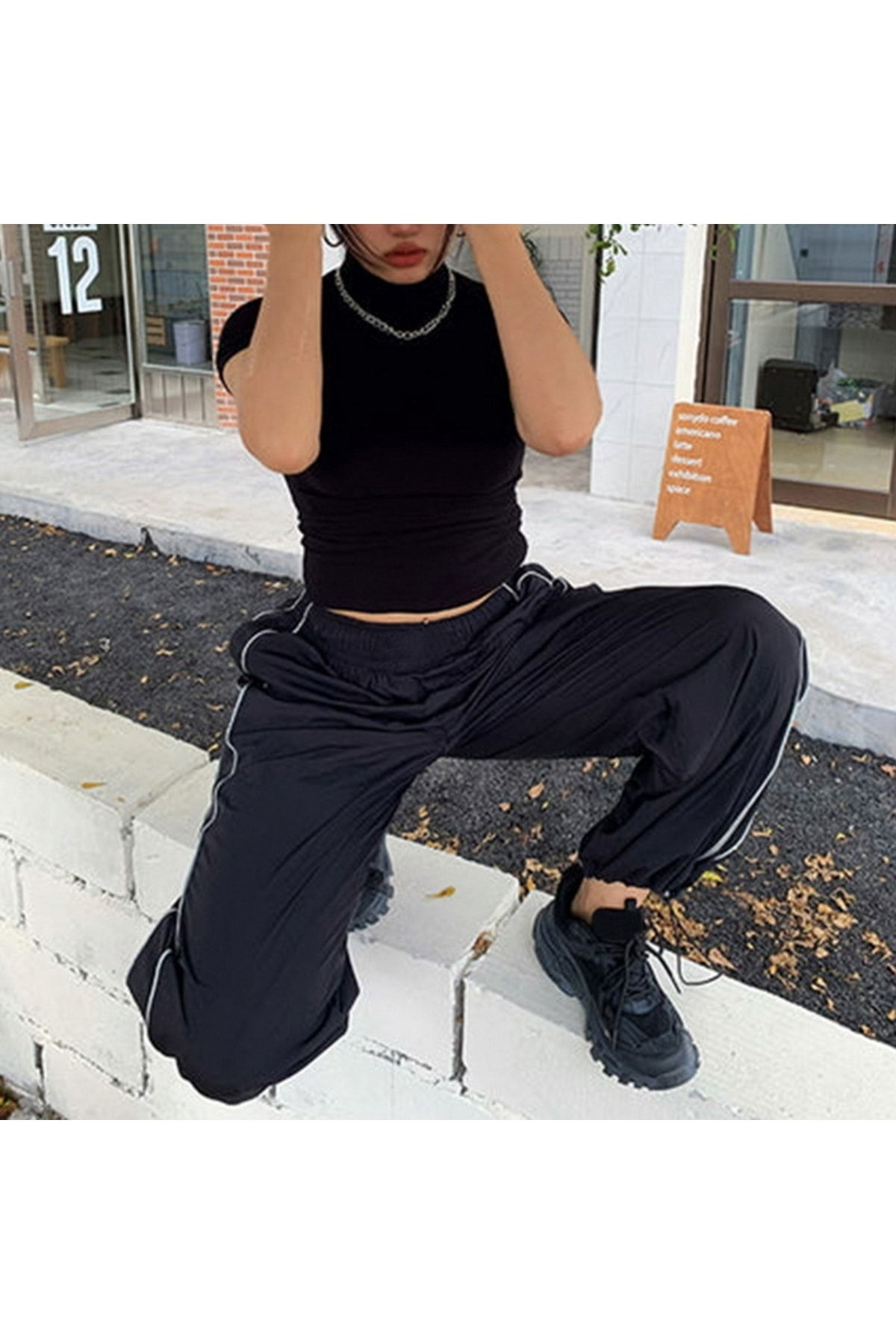 Touz-Φούτερ Harajuku με φερμουάρ με διπλή γραμμή Tracksuit Oversize 7