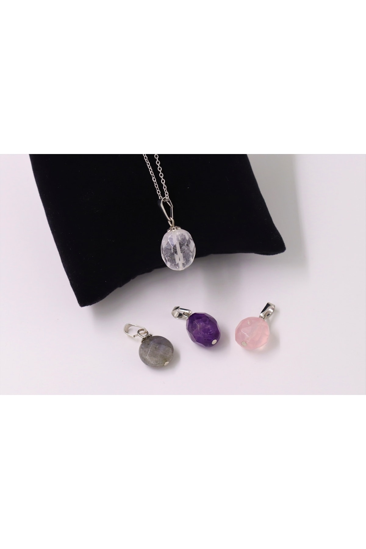 Amethyst Stone-Pink Quartz-Crystal Quartz Stone-Labradorite Stone Mixed Model Natural Stone Necklace Set of 4