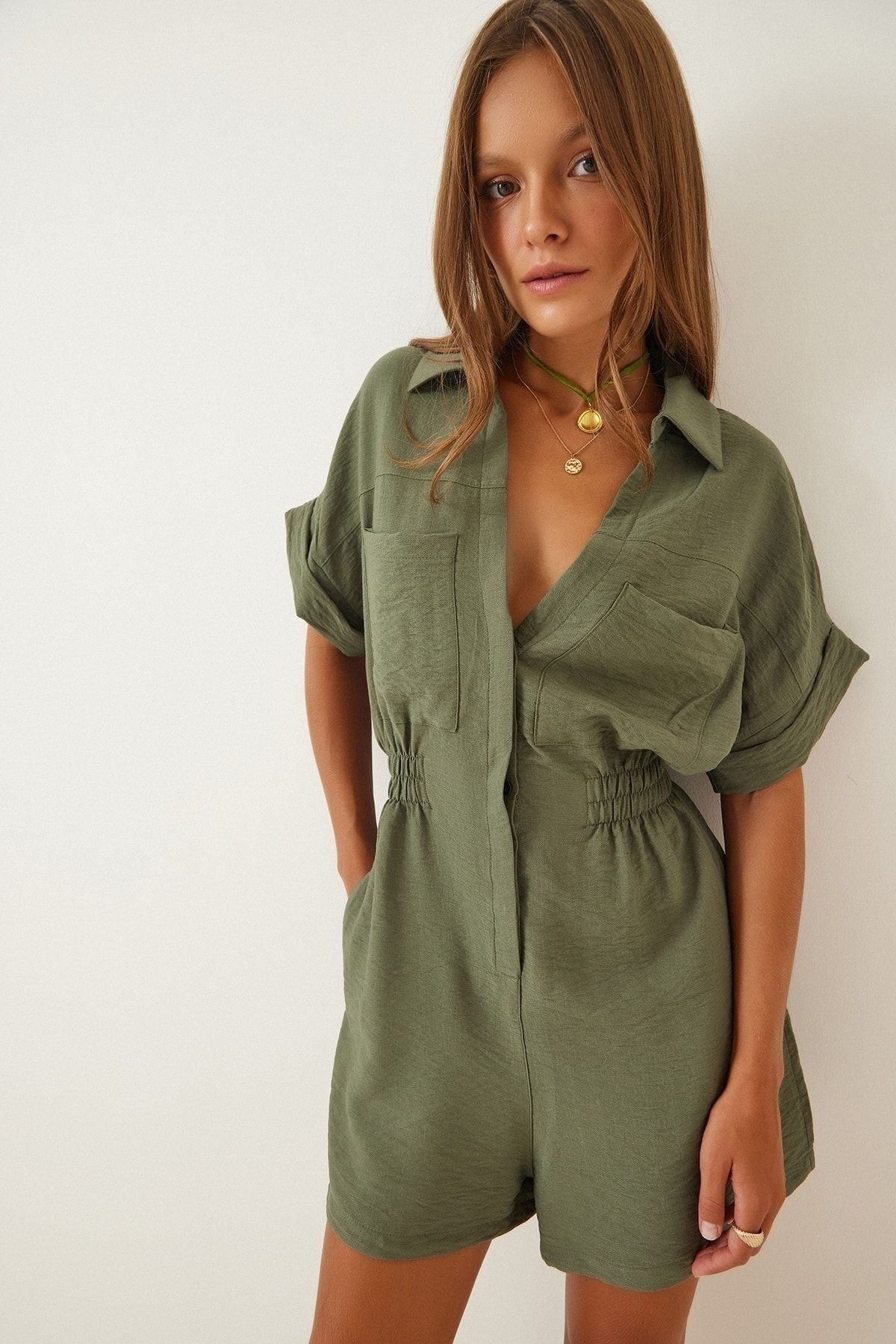 Khaki cheap jumpsuit shorts