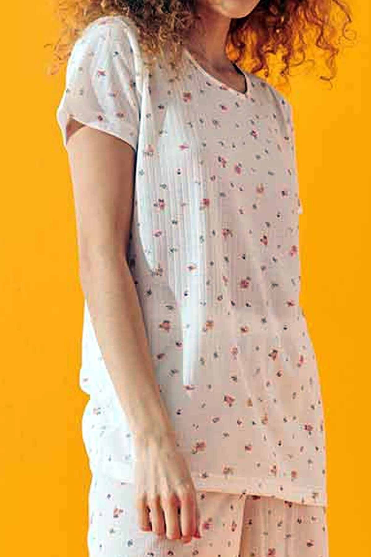Siyah İnci-Crispy Flower Pattern Soft Touch Thin Knitted Shorts Set 2