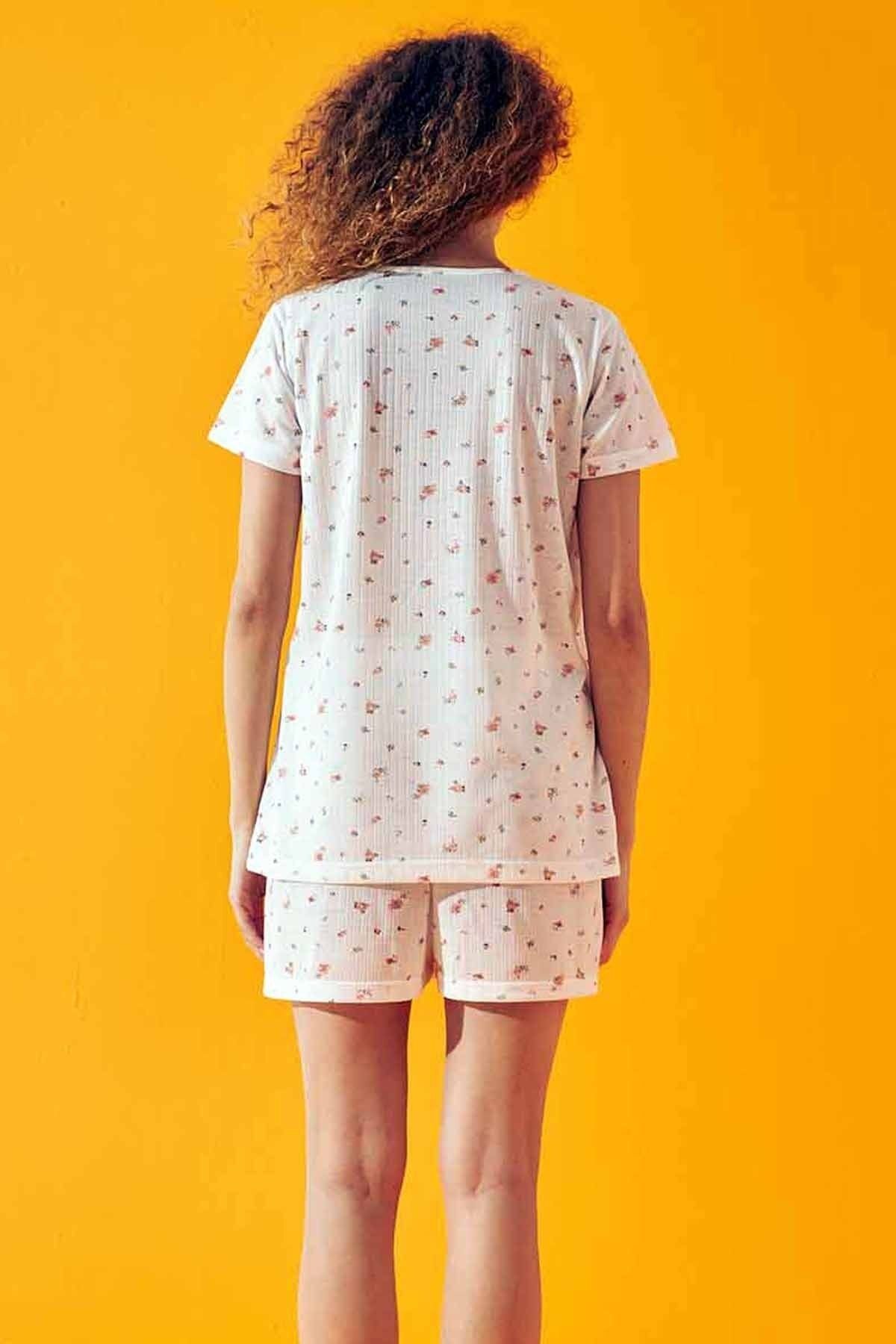 Siyah İnci-Crispy Flower Pattern Soft Touch Thin Knitted Shorts Set 4