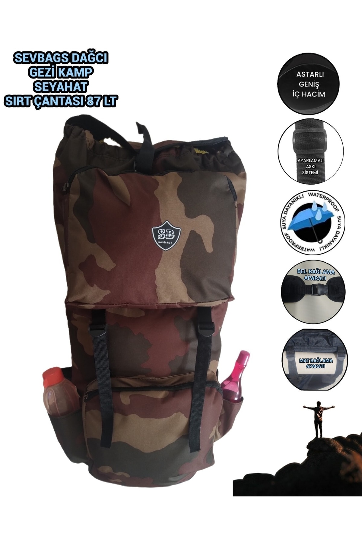 کوله پشتی زنانه قهوه ای SEVBAGS | SEVBAGAS XL SIRT اورجینال - تصویر 7