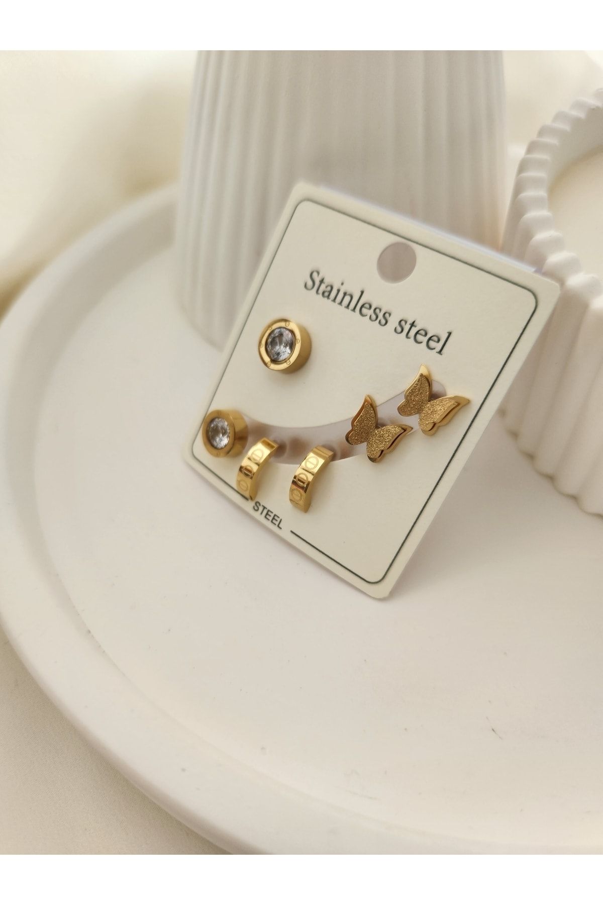 Stainless steel deals earring set