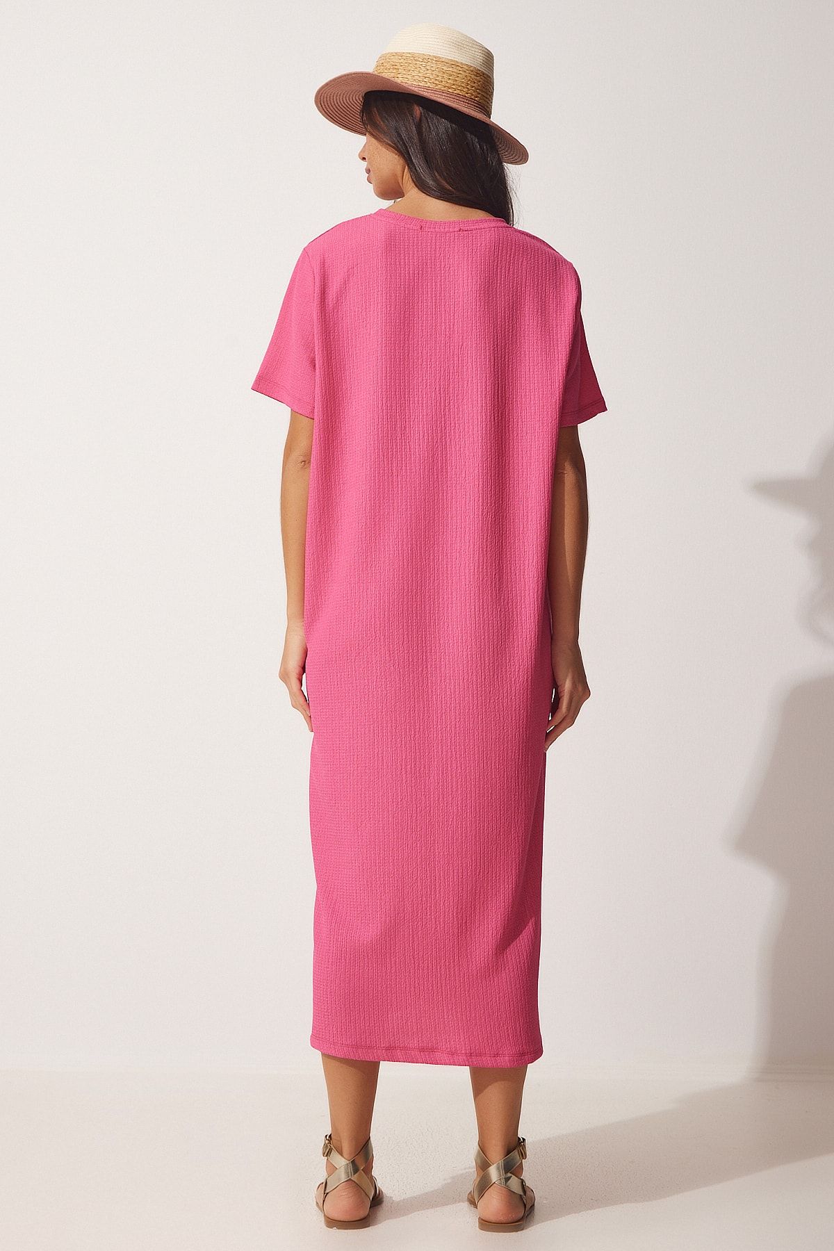 Happiness İstanbul-Rosa, lockeres, langes, lässiges Strickkleid - Dz00076 4
