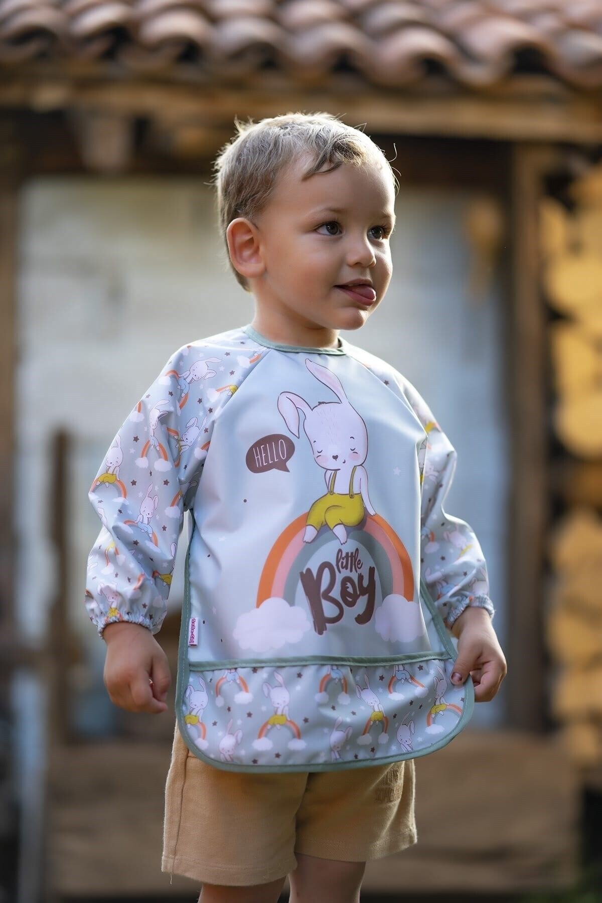 dubi baby Gökkuşağı Tavşan Uzun Kollu Giyilebilir Mama Önlüğü fotoğrafı 3 (önizleme)