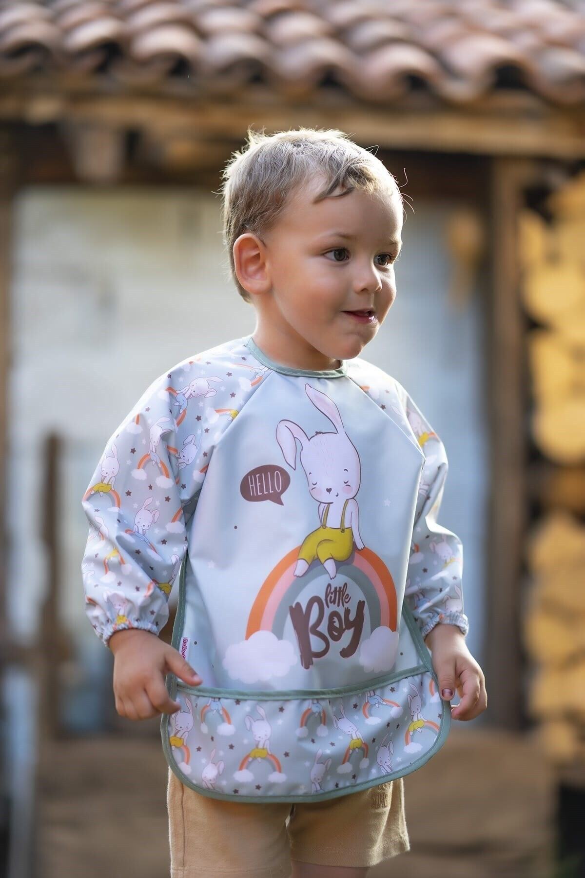 dubi baby Gökkuşağı Tavşan Uzun Kollu Giyilebilir Mama Önlüğü fotoğrafı 4 (önizleme)