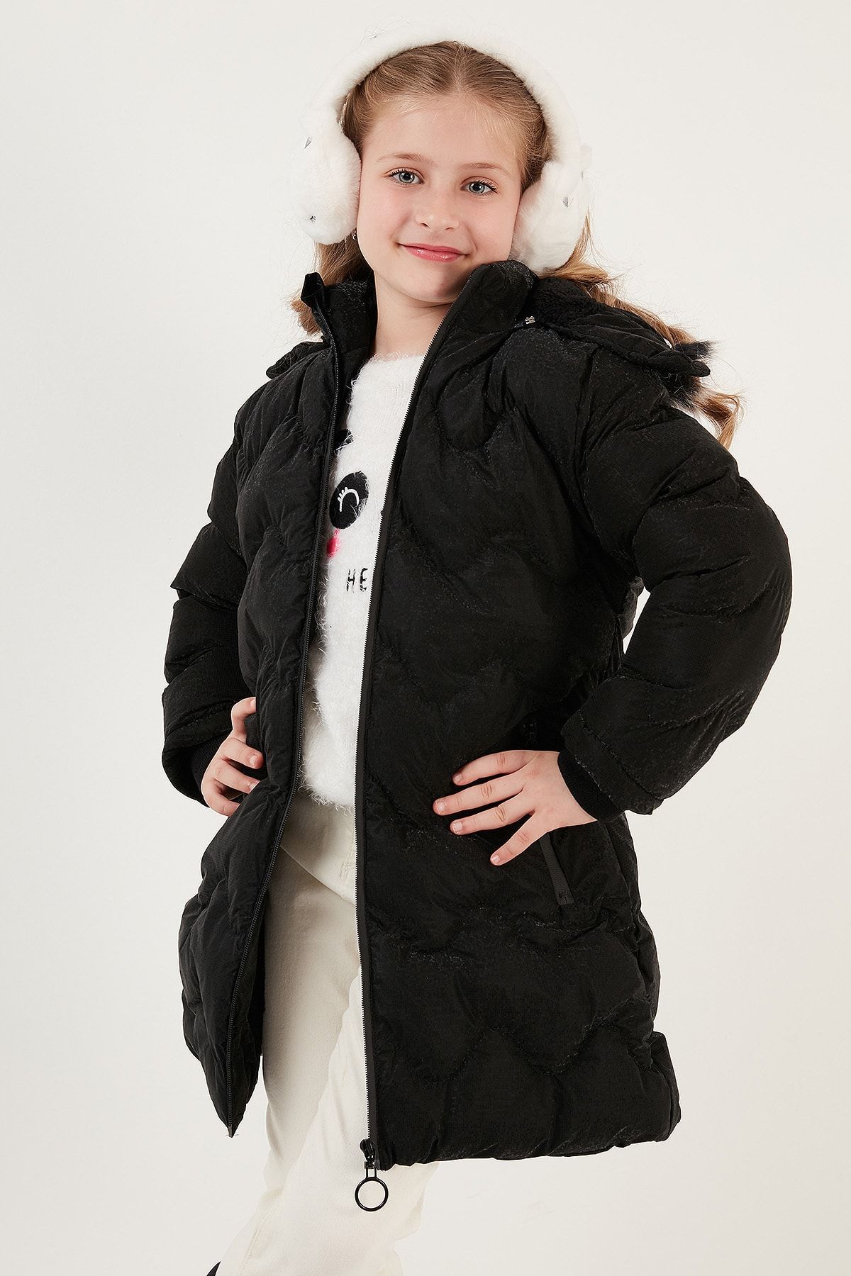 Lela کت دخترانه زمستانی با آستر یقه و کلاه قابل جابجایی