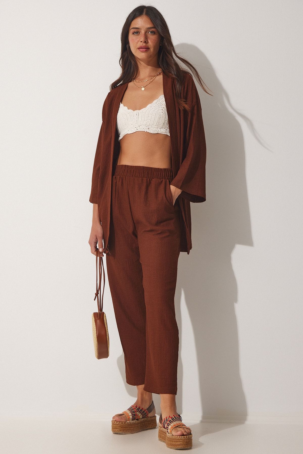 Happiness İstanbul Two-Piece Set - Brown - Oversize