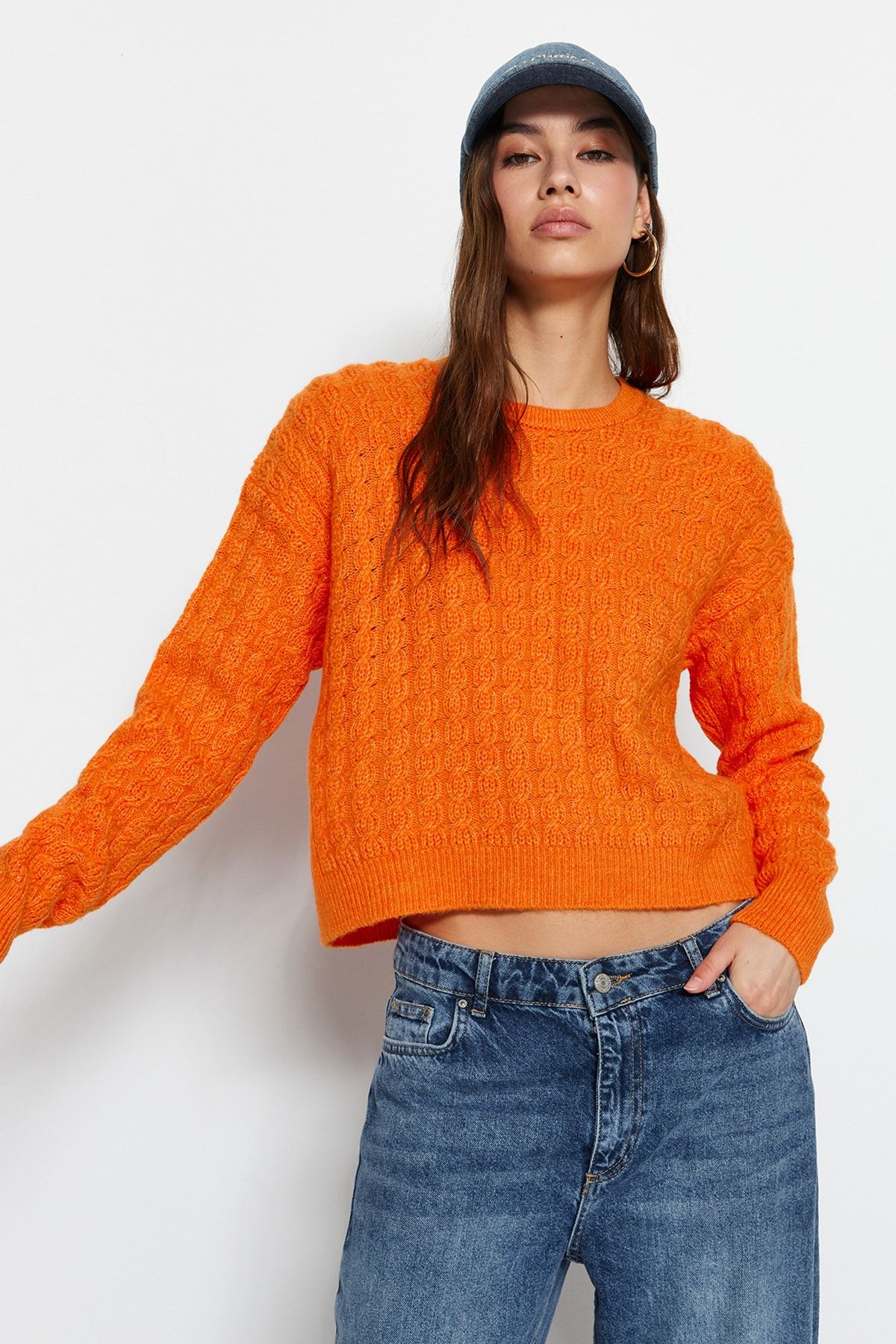 Trendyol Collection-Pulover din tricotaje cu textura moale Crop Orange TWOAW22KZ0242 3